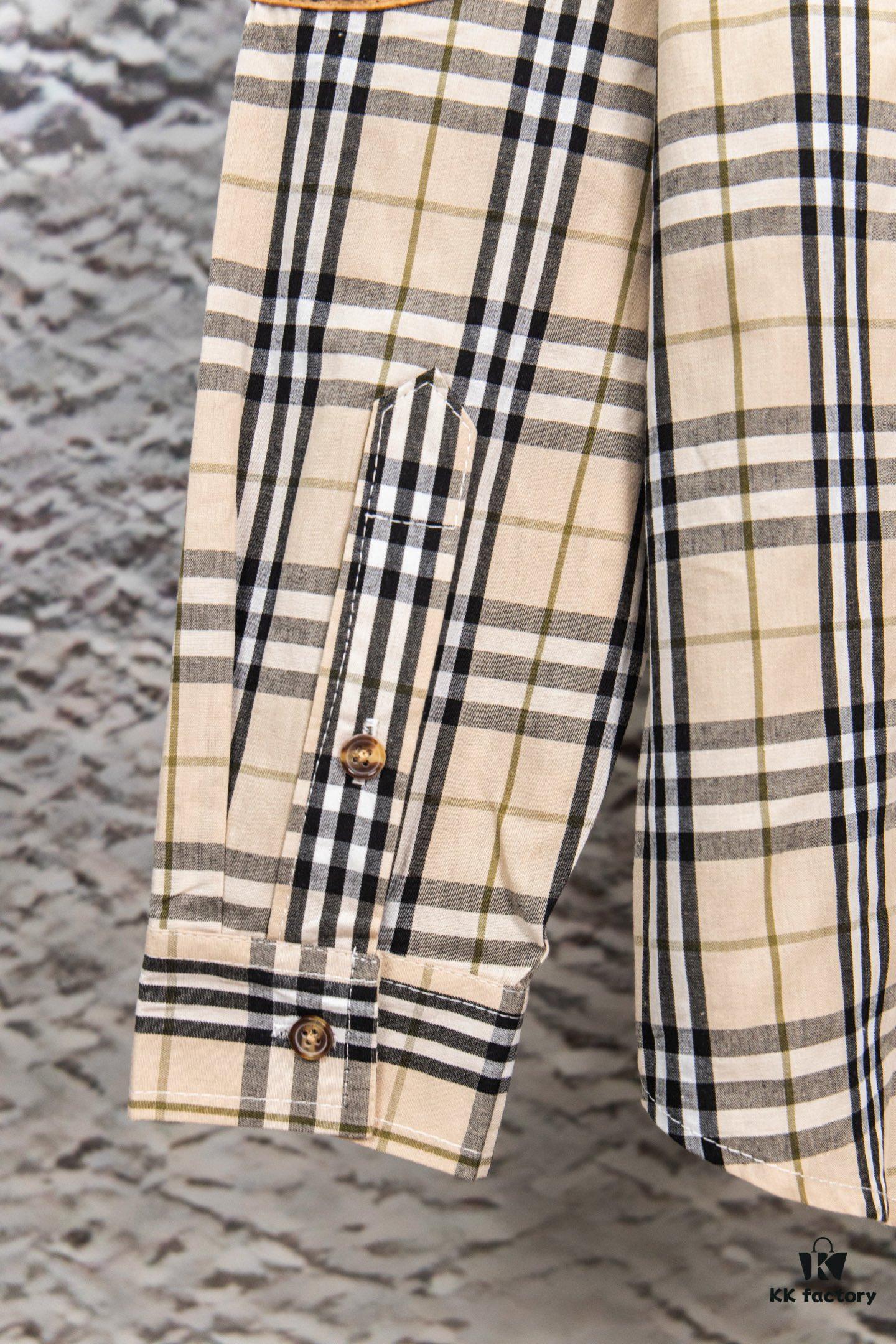 69315673908475d562cda0f5 Burberry Letter Plaid Cotton Poplin Shirt, 100% Pure Cotton, Original Quality, Custom Buttons, Chest Patch Pocket, Terry Cloth Appliqué on Sleeves, All-Over Pattern Matching, Unisex Design