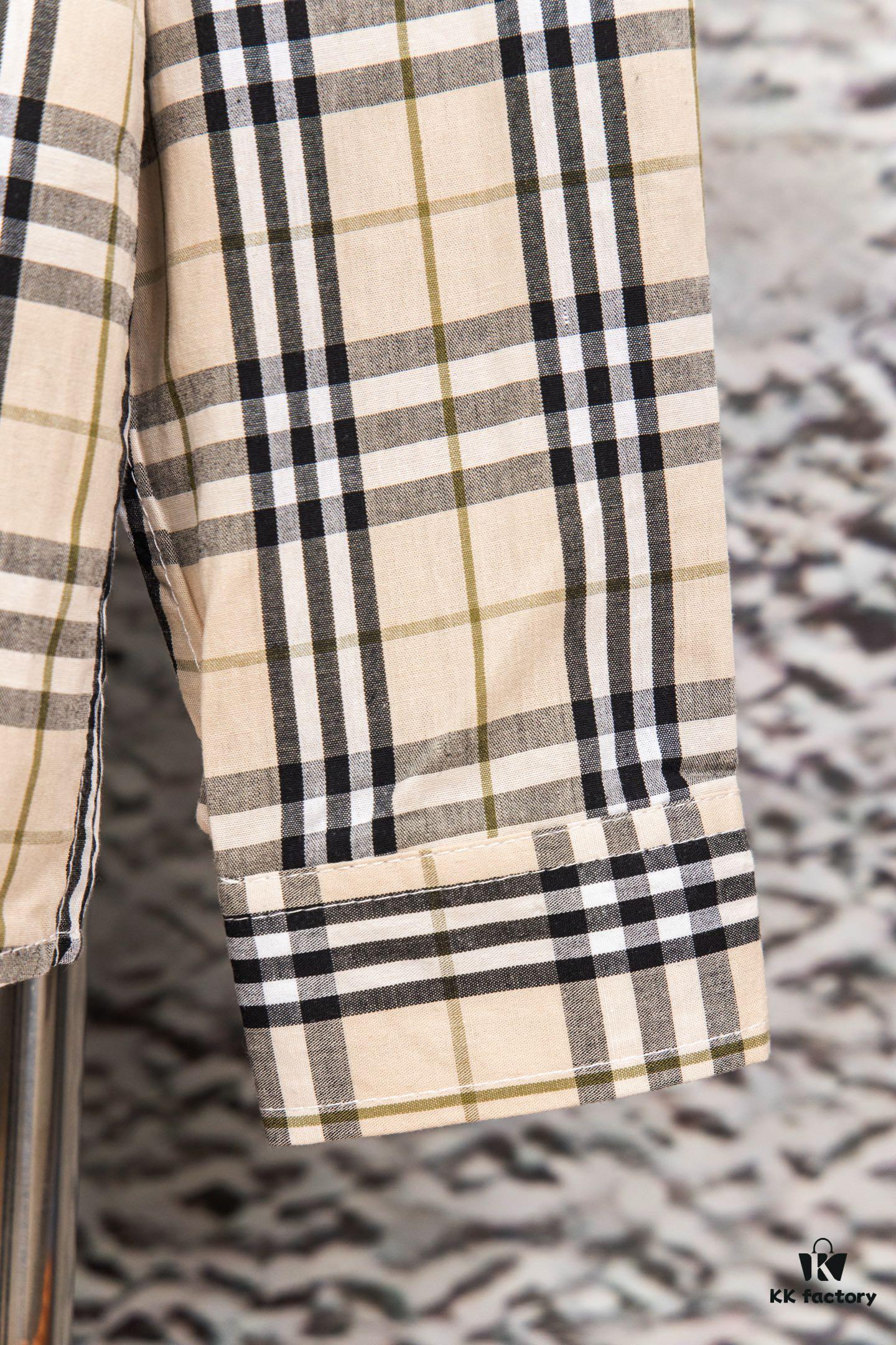 6931567a908475d562cda0f6 Burberry Letter Plaid Cotton Poplin Shirt, 100% Pure Cotton, Original Quality, Custom Buttons, Chest Patch Pocket, Terry Cloth Appliqué on Sleeves, All-Over Pattern Matching, Unisex Design