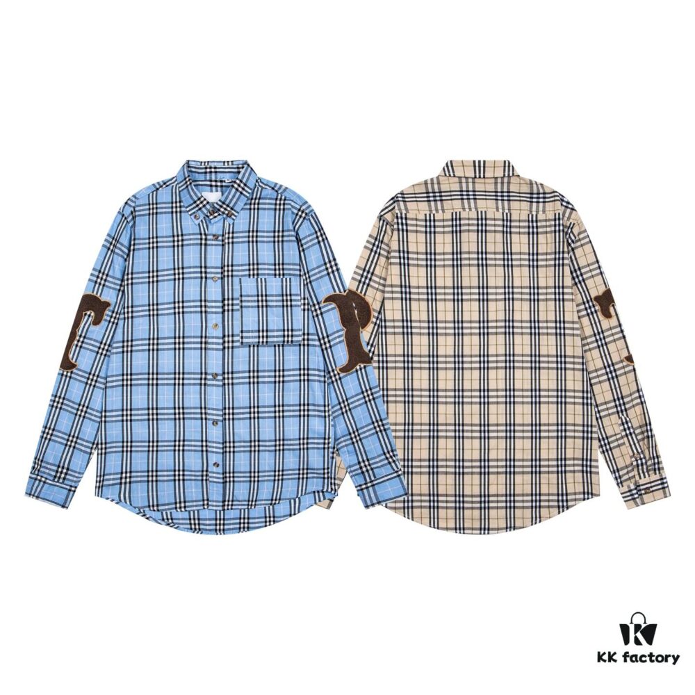 693156c0908475d562cda102 Burberry Letter Plaid Cotton Poplin Shirt, 100% Pure Cotton, Original Quality, Custom Buttons, Chest Patch Pocket, Toweling Fabric Appliqué on Sleeves, All-Over Pattern Matching, Unisex Design