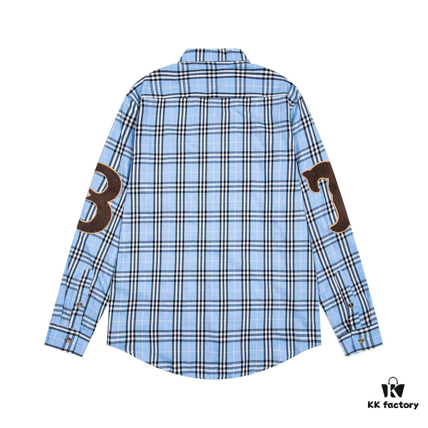 693156fd908475d562cda111 Burberry Letter Plaid Cotton Poplin Shirt, Original 100% Cotton, Premium Quality with Custom Buttons, Patch Pocket, and Toweling Fabric Appliqué on Sleeves