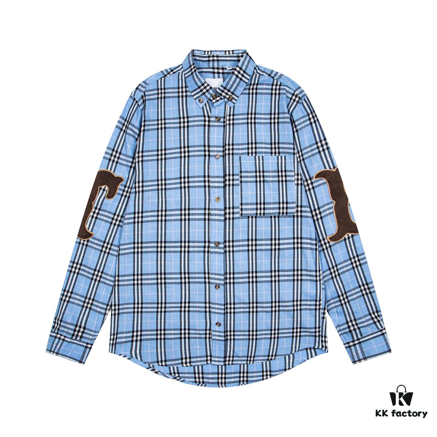 69315702908475d562cda112 Burberry Letter Plaid Cotton Poplin Shirt, Original 100% Cotton, Premium Quality with Custom Buttons, Patch Pocket, and Toweling Fabric Appliqué on Sleeves