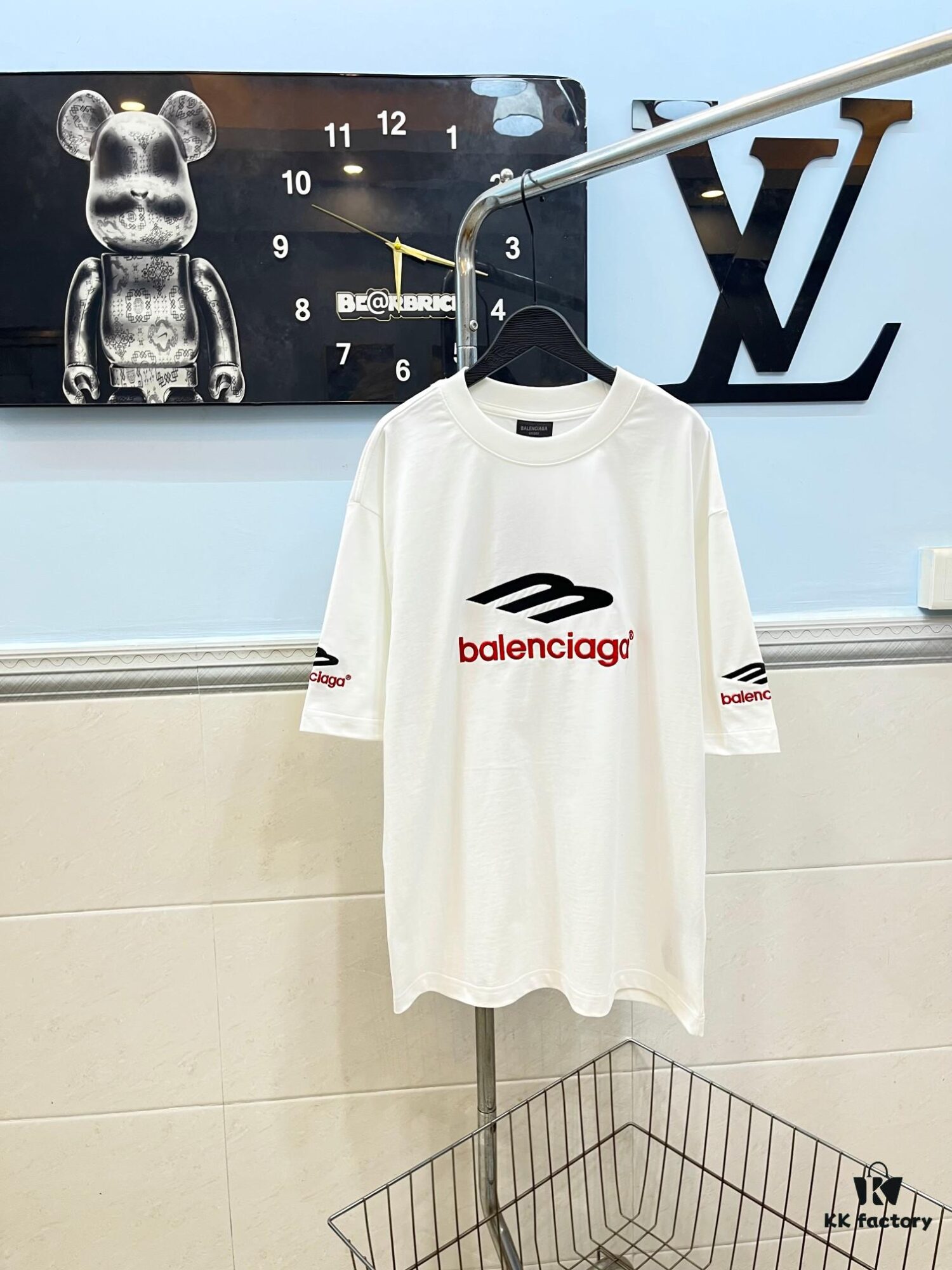693157e8908475d562cda14b BALENCIAGA Logo Embroidered Heavy Washed Short Sleeve T-Shirt in 300g Double Cotton Fabric