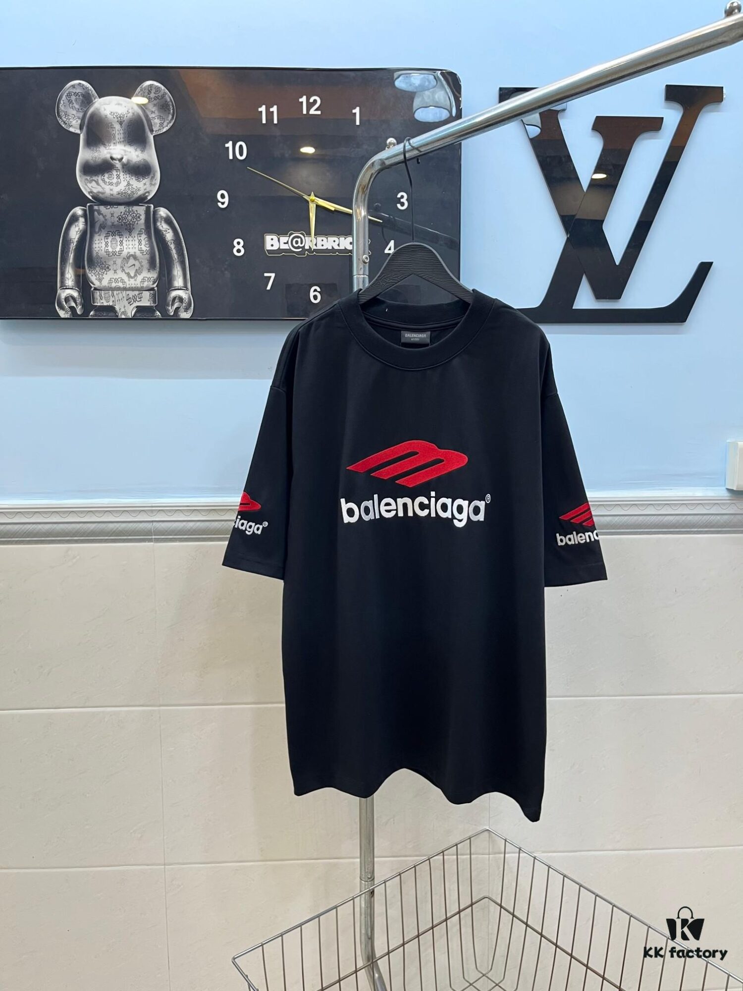 693157e9908475d562cda14c BALENCIAGA Logo Embroidered Heavy Washed Short Sleeve T-Shirt in 300g Double Cotton Fabric