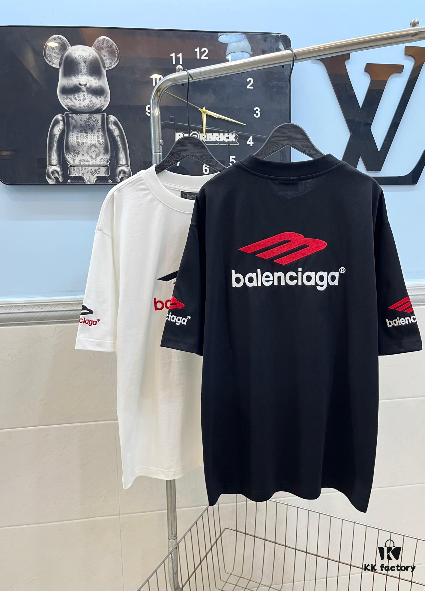 693157f0908475d562cda14d BALENCIAGA Logo Embroidered Heavy Washed Short Sleeve T-Shirt in 300g Double Cotton Fabric