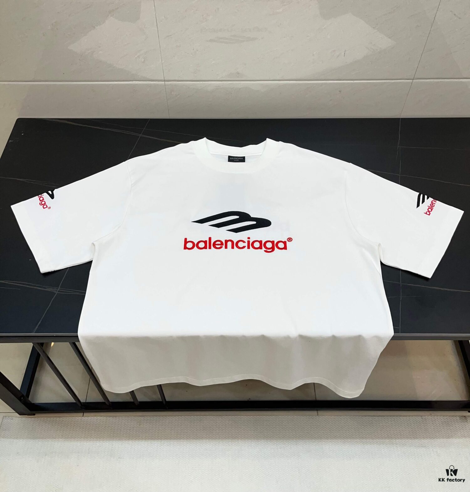 693157fb908475d562cda150 BALENCIAGA Logo Embroidered Heavy Washed Short Sleeve T-Shirt in 300g Double Cotton Fabric