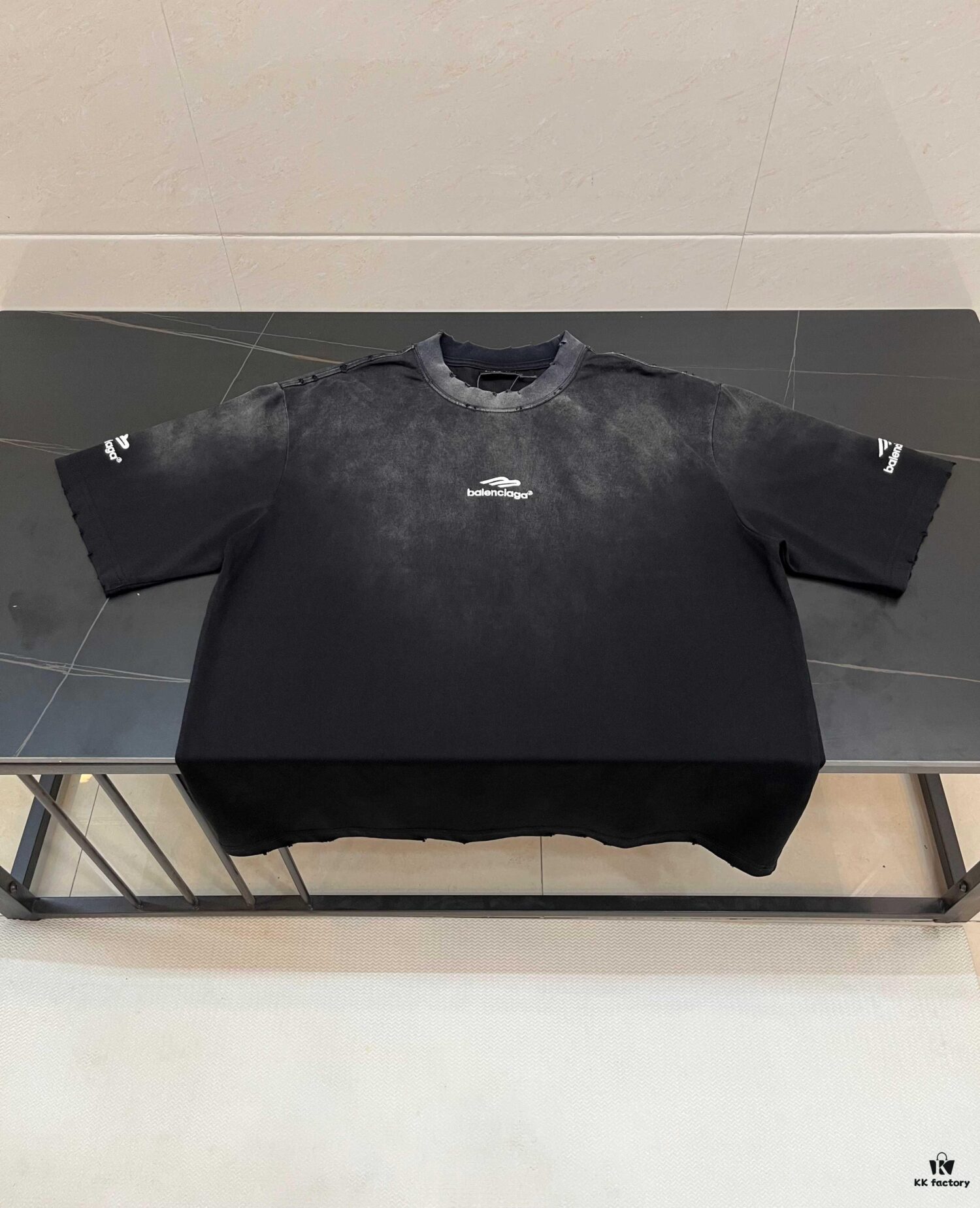 69315853908475d562cda160 Balenciaga M Logo Embroidered Vintage Wash Short Sleeve T-Shirt