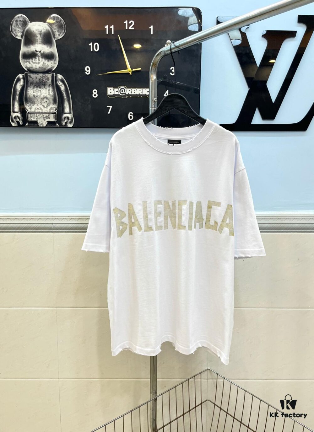 69315867908475d562cda165 BALENCIAGA Printed Tape Short Sleeve T-Shirt, 280g Double Cotton Fabric, Realistic Tape Design with Digital and Heat Transfer Printing