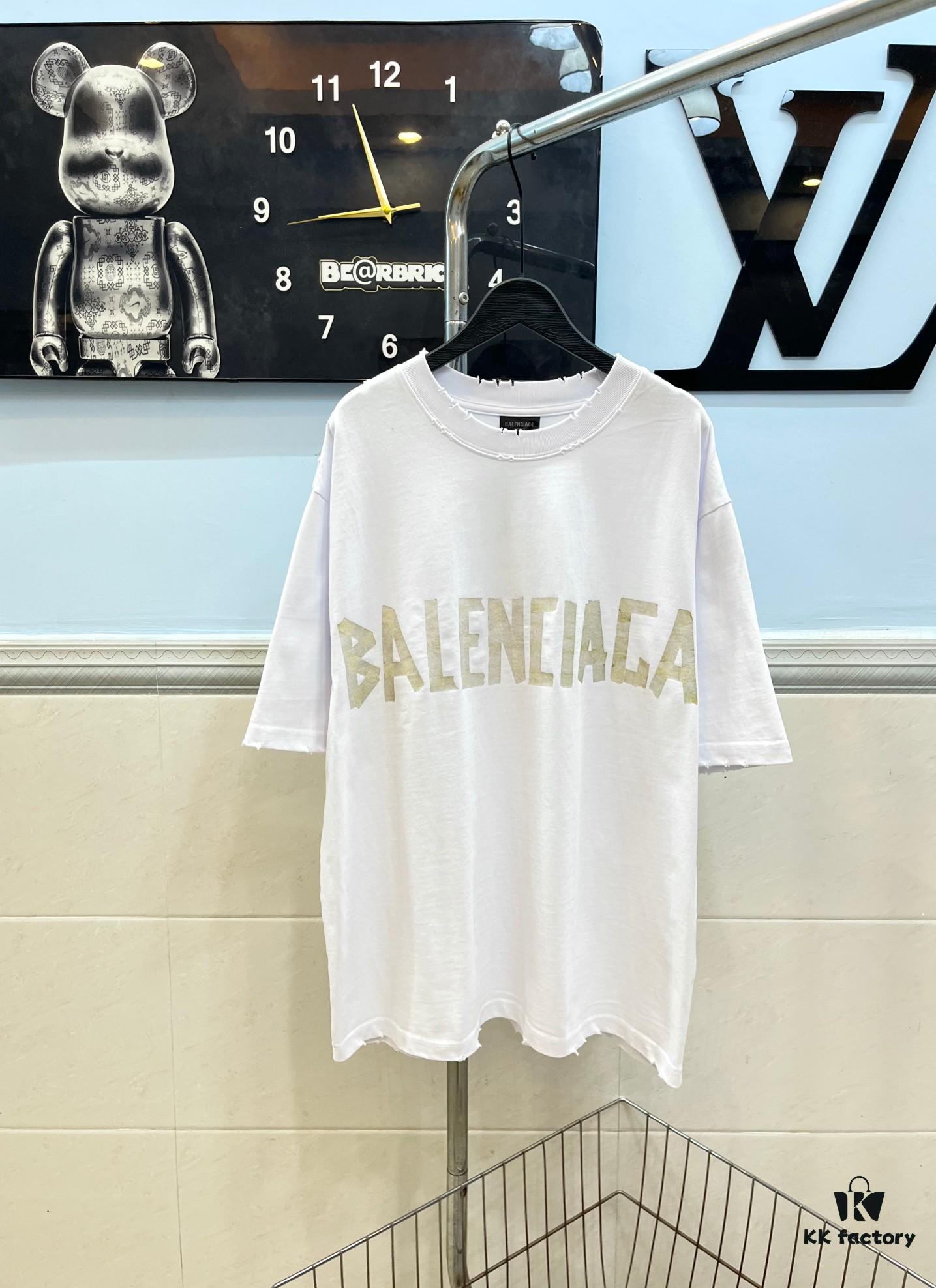 69315867908475d562cda165 BALENCIAGA Printed Tape Short Sleeve T-Shirt, 280g Double Cotton Fabric, Realistic Tape Design with Digital and Heat Transfer Printing