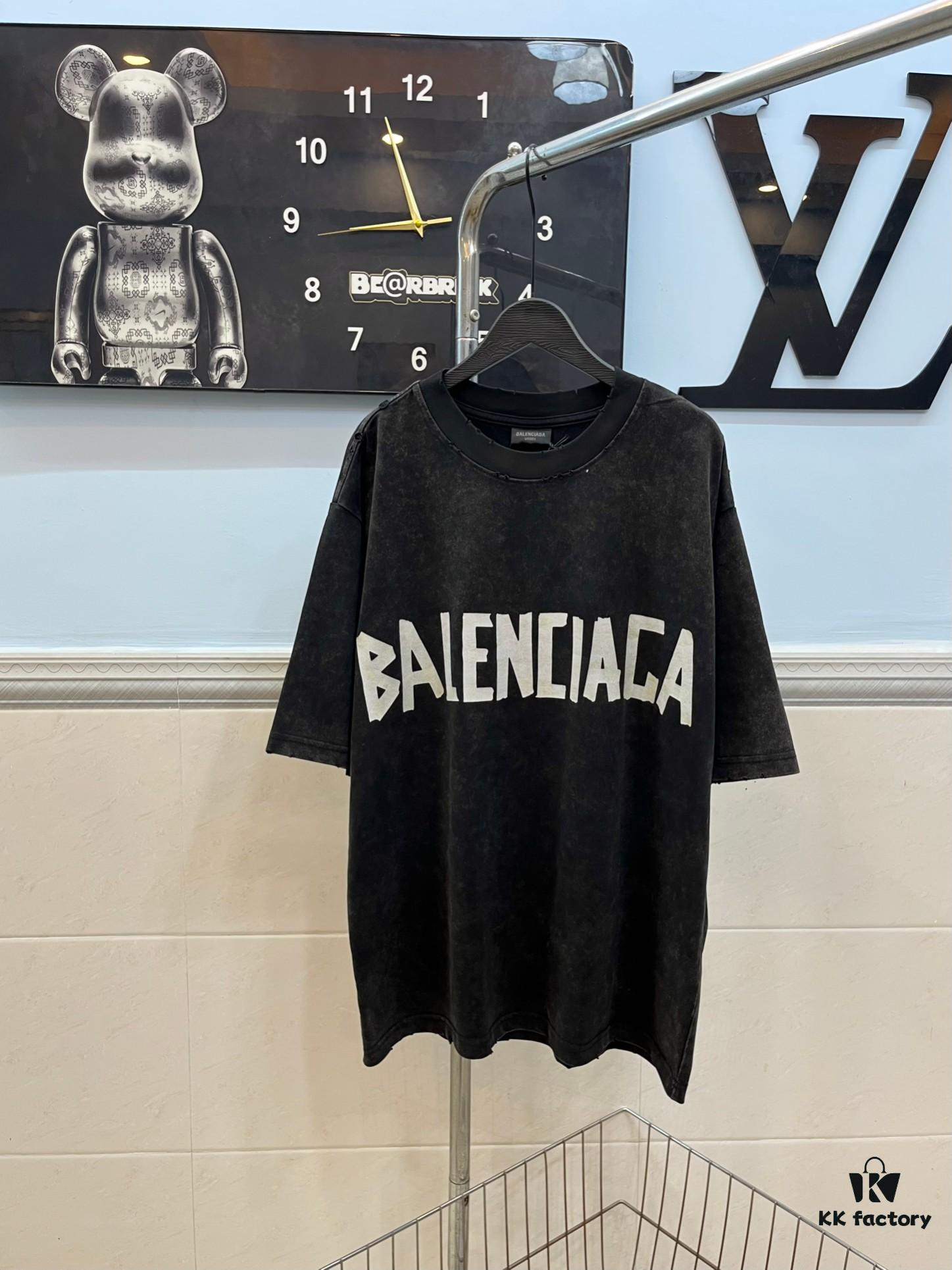 69315869908475d562cda166 BALENCIAGA Printed Tape Short Sleeve T-Shirt, 280g Double Cotton Fabric, Realistic Tape Design with Digital and Heat Transfer Printing