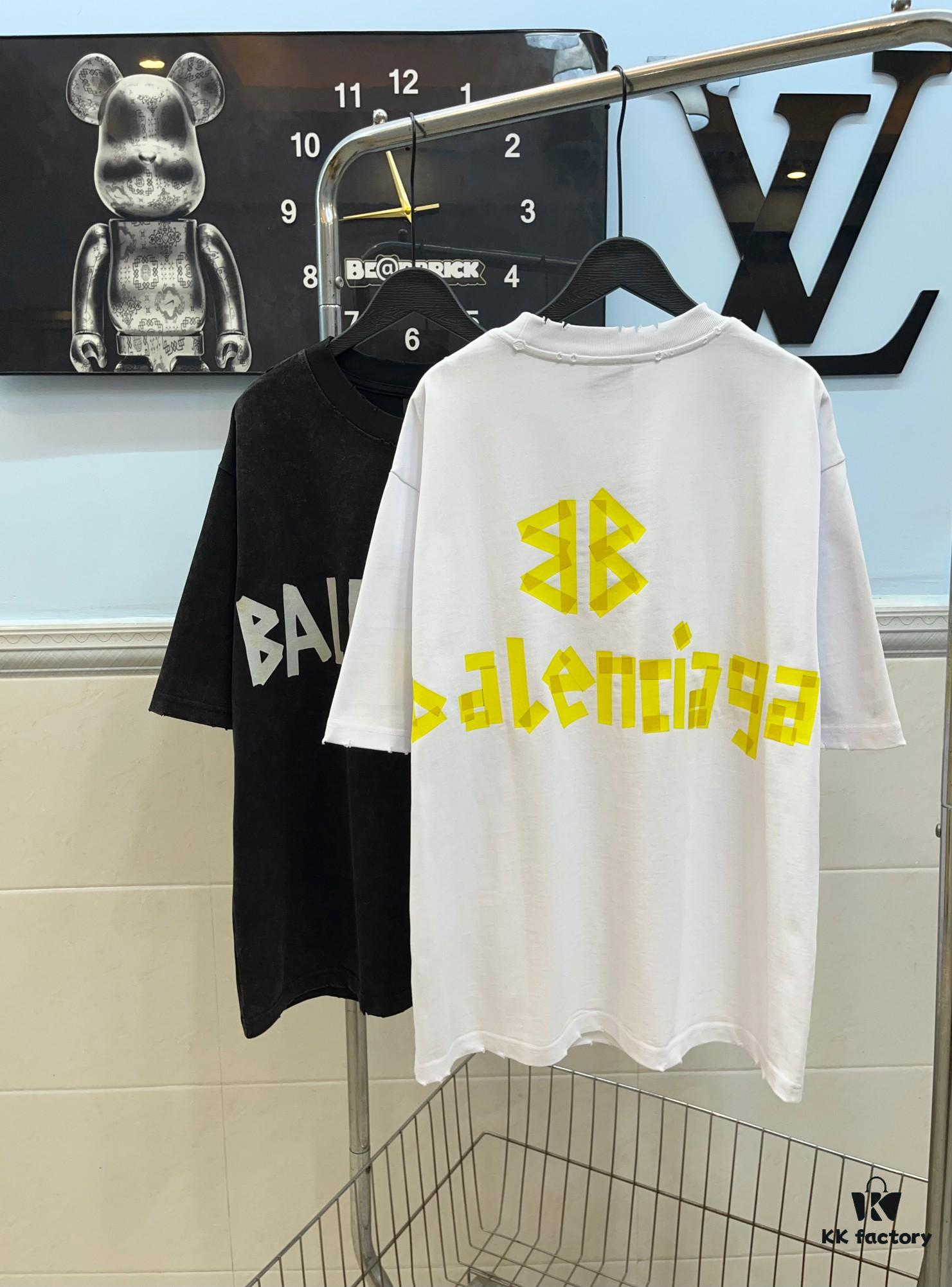 69315870908475d562cda169 BALENCIAGA Printed Tape Short Sleeve T-Shirt, 280g Double Cotton Fabric, Realistic Tape Design with Digital and Heat Transfer Printing