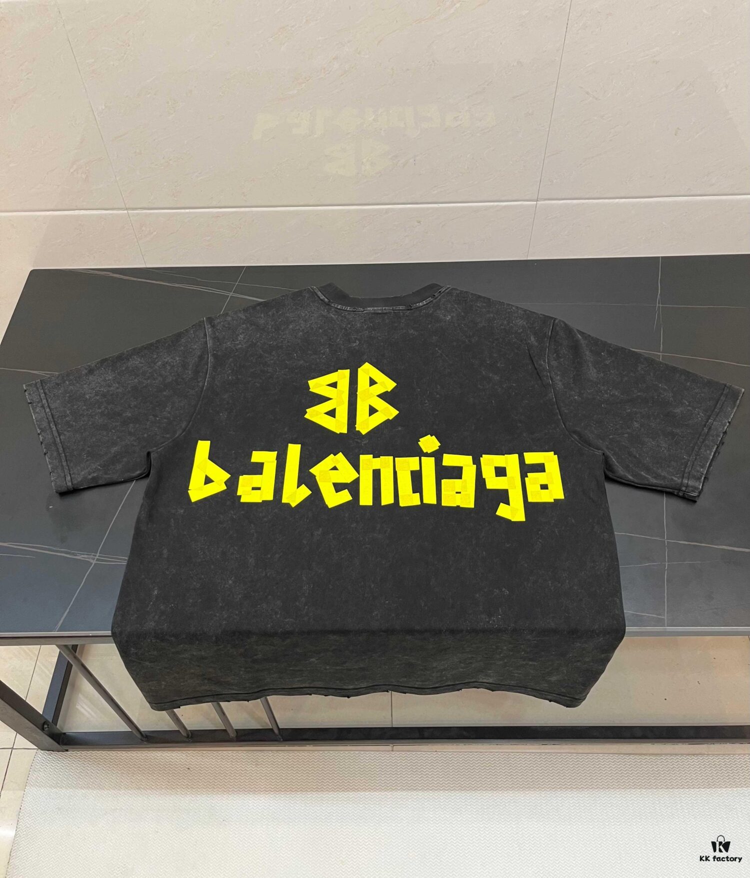 69315876908475d562cda16a BALENCIAGA Printed Tape Short Sleeve T-Shirt, 280g Double Cotton Fabric, Realistic Tape Design with Digital and Heat Transfer Printing
