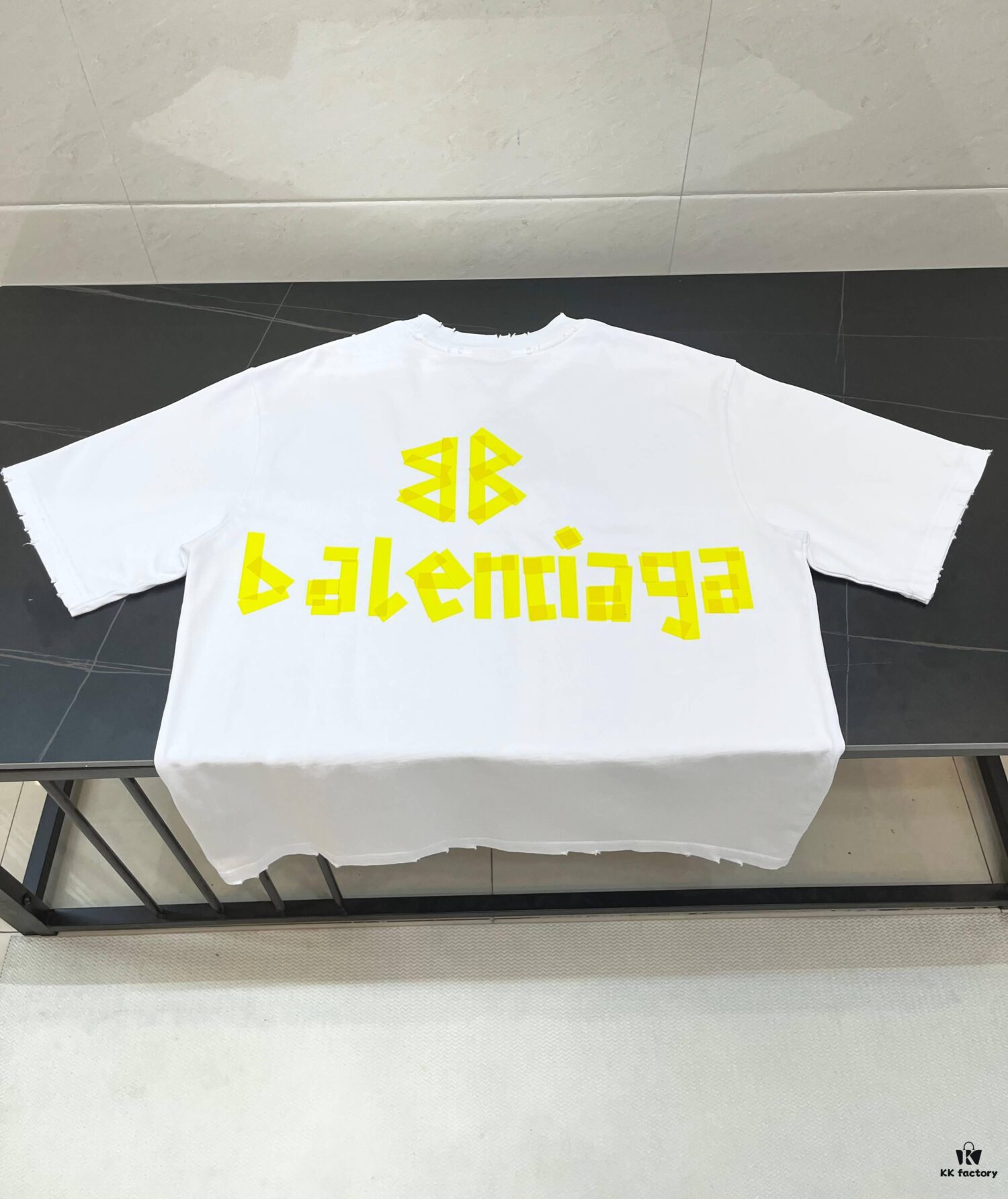 6931587b908475d562cda16c BALENCIAGA Printed Tape Short Sleeve T-Shirt, 280g Double Cotton Fabric, Realistic Tape Design with Digital and Heat Transfer Printing