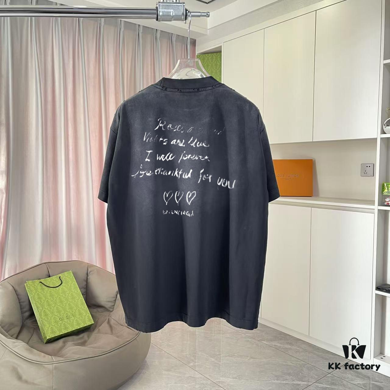 69315afa908475d562cda1e7 BALENCI*GA Paris 2025 Summer New Arrival Gradient Distressed Vintage Short-Sleeve T-Shirt with Custom 320g Fabric and Signature Logo Print Unisex Design