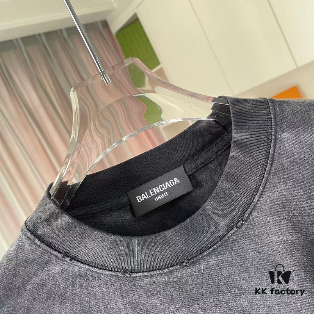69315afb908475d562cda1e8 BALENCI*GA Paris 2025 Summer New Arrival Gradient Distressed Custom Fabric 320g Logo Print Short Sleeve T-Shirt Unisex