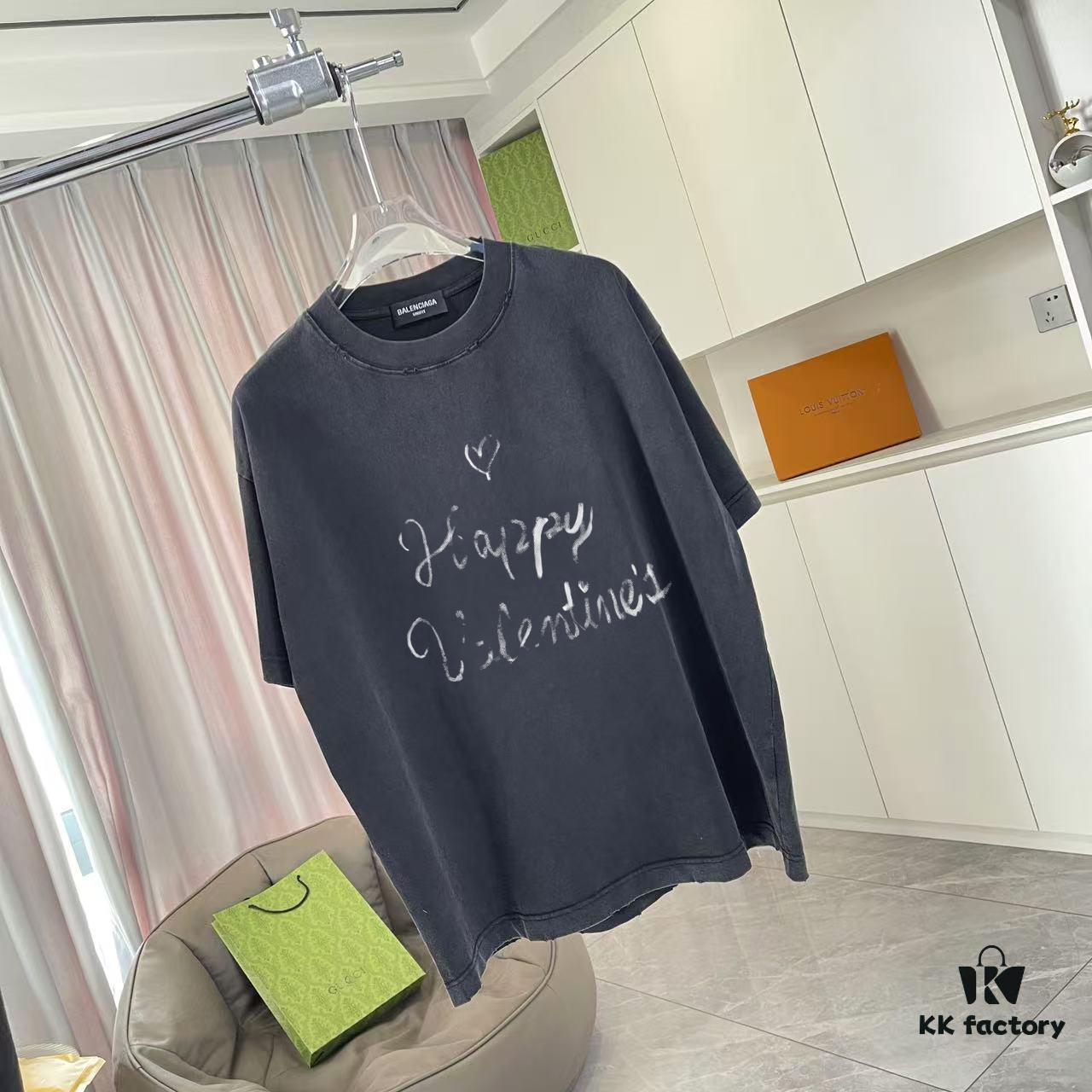 69315b25908475d562cda1f3 BALENCI*GA Paris 2025 Summer New Arrival Distressed Gradient Letter Logo Print Custom 320g Fabric Short Sleeve T-Shirt Unisex
