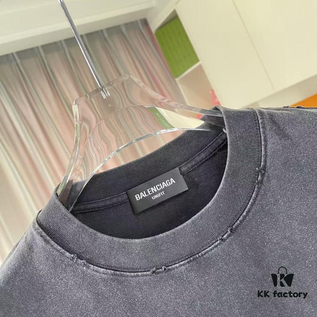 69315b2c908475d562cda1f4 BALENCI*GA Paris 2025 Summer New Arrival Distressed Gradient Letter Logo Print Custom 320g Fabric Short Sleeve T-Shirt Unisex
