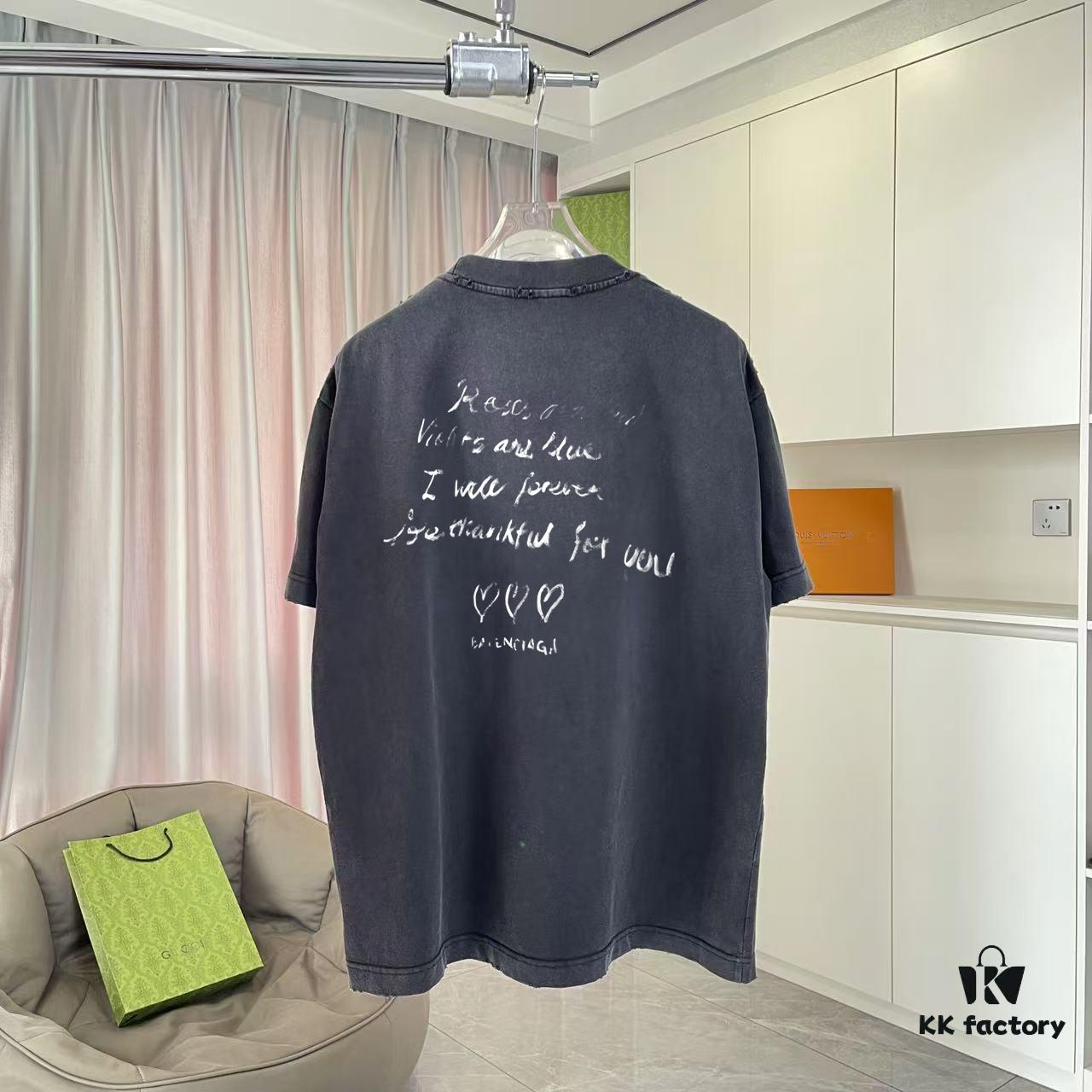 69315b42908475d562cda1f7 BALENCI*GA Paris 2025 Summer New Arrival Distressed Gradient Letter Logo Print Custom 320g Fabric Short Sleeve T-Shirt Unisex