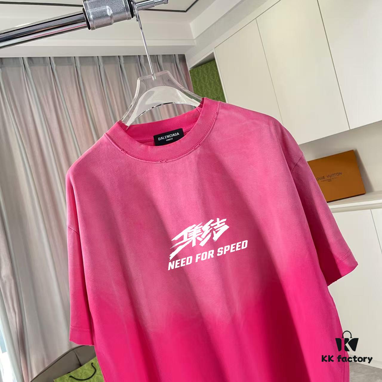 69315bdd908475d562cda207 BALENCI*GA Paris 2025 Summer New Arrival Gradient Distressed Custom Fabric 320g Logo Print Short Sleeve T-Shirt Unisex