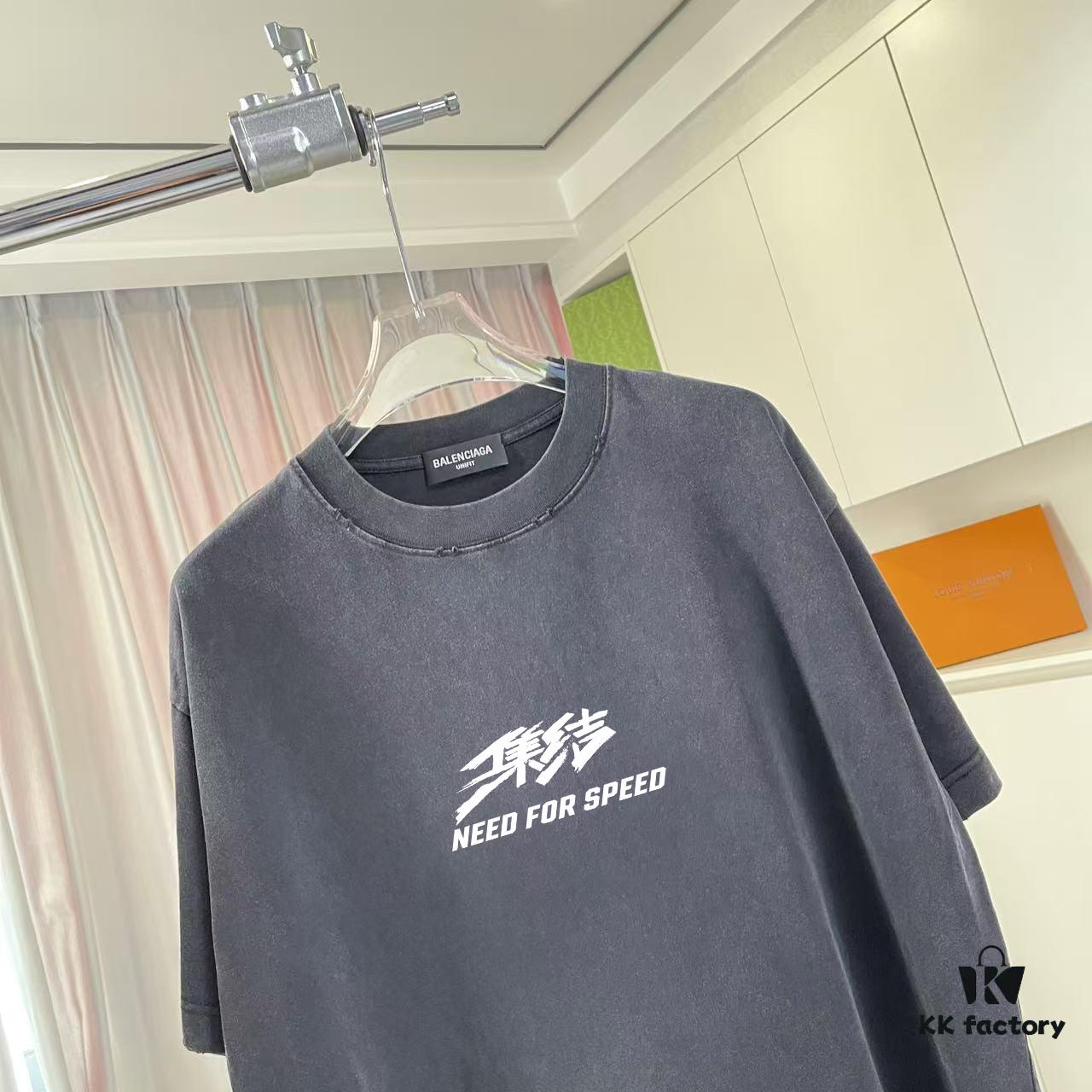 69315bec908475d562cda20b BALENCI*GA Paris 2025 Summer New Arrival Gradient Distressed Custom Fabric 320g Logo Print Short Sleeve T-Shirt Unisex