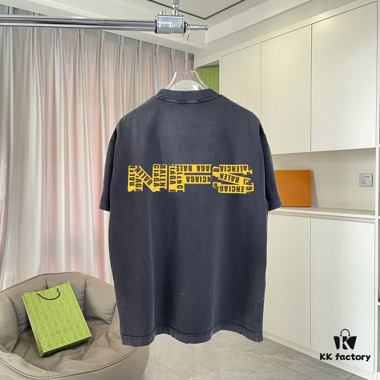 69315c00908475d562cda20d BALENCI*GA Paris 2025 Summer New Arrival Gradient Distressed Custom Fabric 320g Logo Print Short Sleeve T-Shirt Unisex