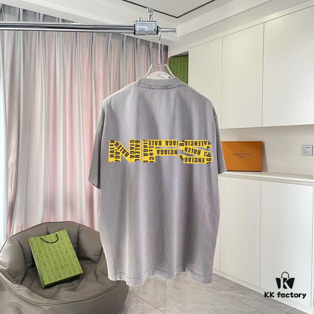 69315c18908475d562cda20f BALENCI*GA Paris 2025 Summer New Arrival Ombre Distressed Vintage Short Sleeve T-Shirt with Custom 320g Fabric Letter Logo Print Unisex