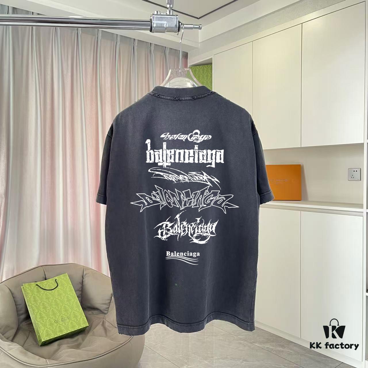 69315c6f908475d562cda21a BALENCI*GA Paris 2025 Summer New Arrival Gradient Distressed Short-Sleeve T-Shirt with Signature Logo Print, Custom 320g Fabric, Unisex Design