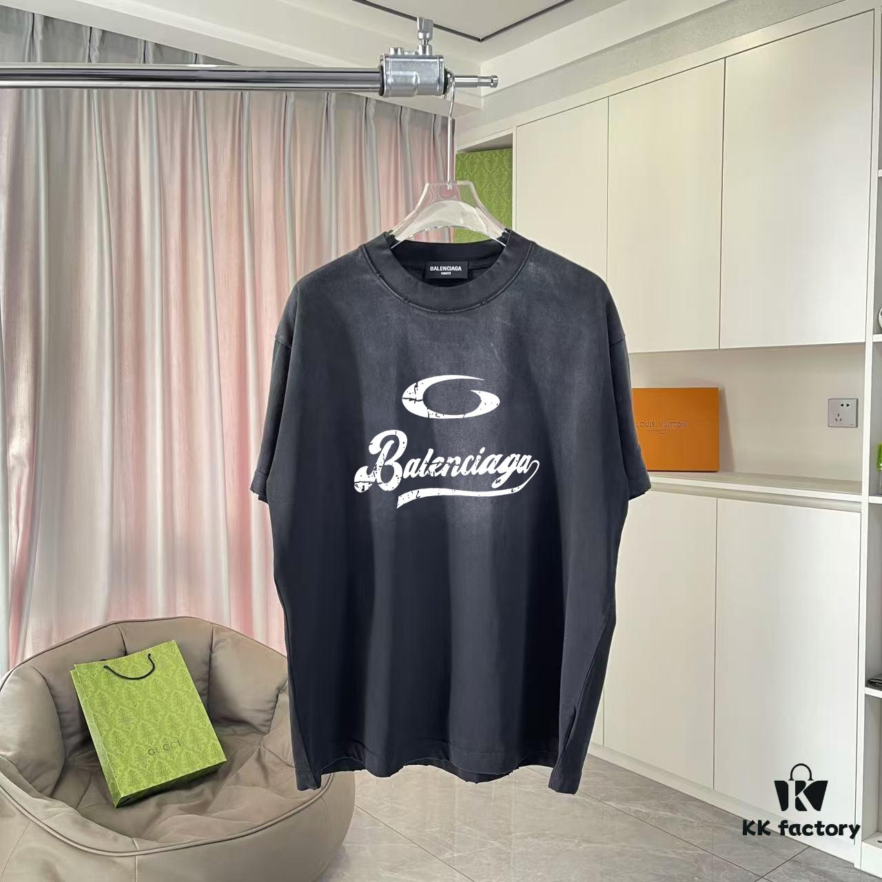 69315c89908475d562cda21f BALENCI*GA Paris 2025 Summer New Arrival Gradient Distressed Short-Sleeve T-Shirt with Signature Logo Print, Custom 320g Fabric Unisex Design