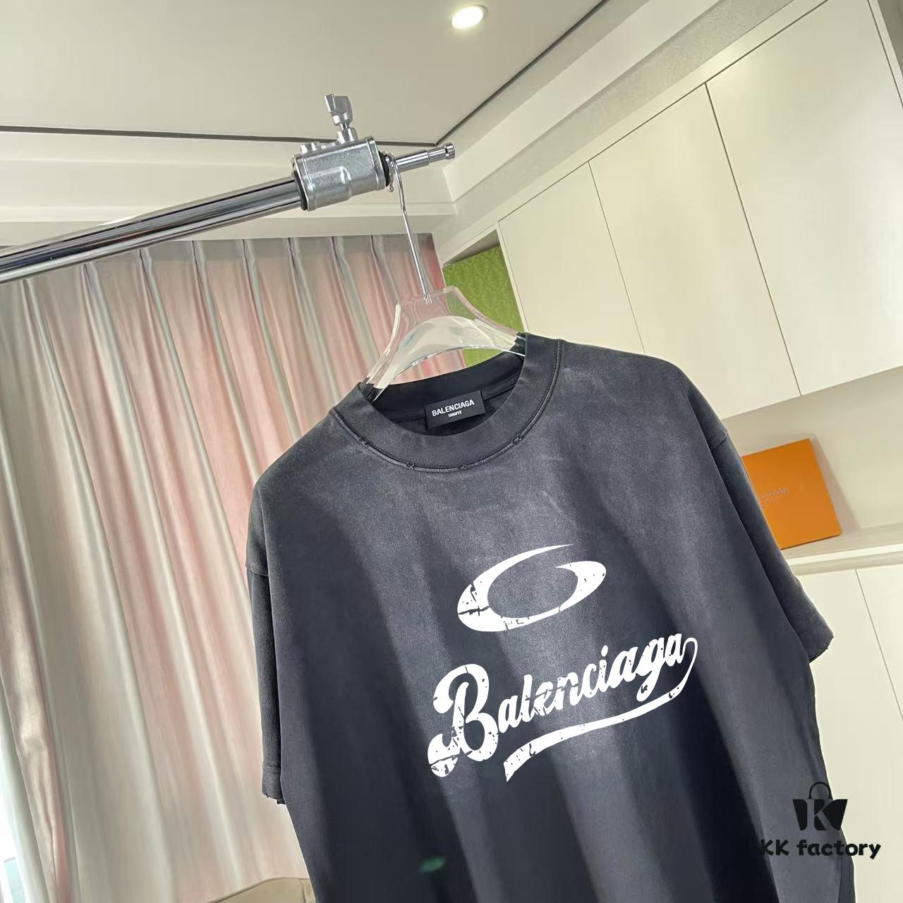 69315c98908475d562cda221 BALENCI*GA Paris 2025 Summer New Arrival Gradient Distressed Short-Sleeve T-Shirt with Signature Logo Print, Custom 320g Fabric Unisex Design