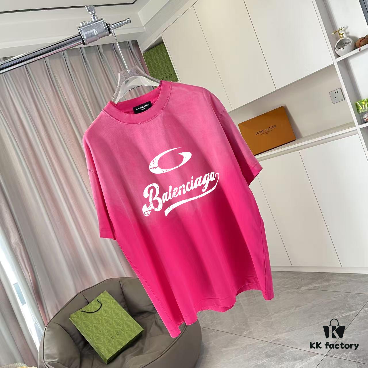 69315cad908475d562cda224 BALENCI*GA Paris 2025 Summer New Arrival Gradient Distressed Short-Sleeve T-Shirt with Signature Logo Print, Custom 320g Fabric, Unisex Design