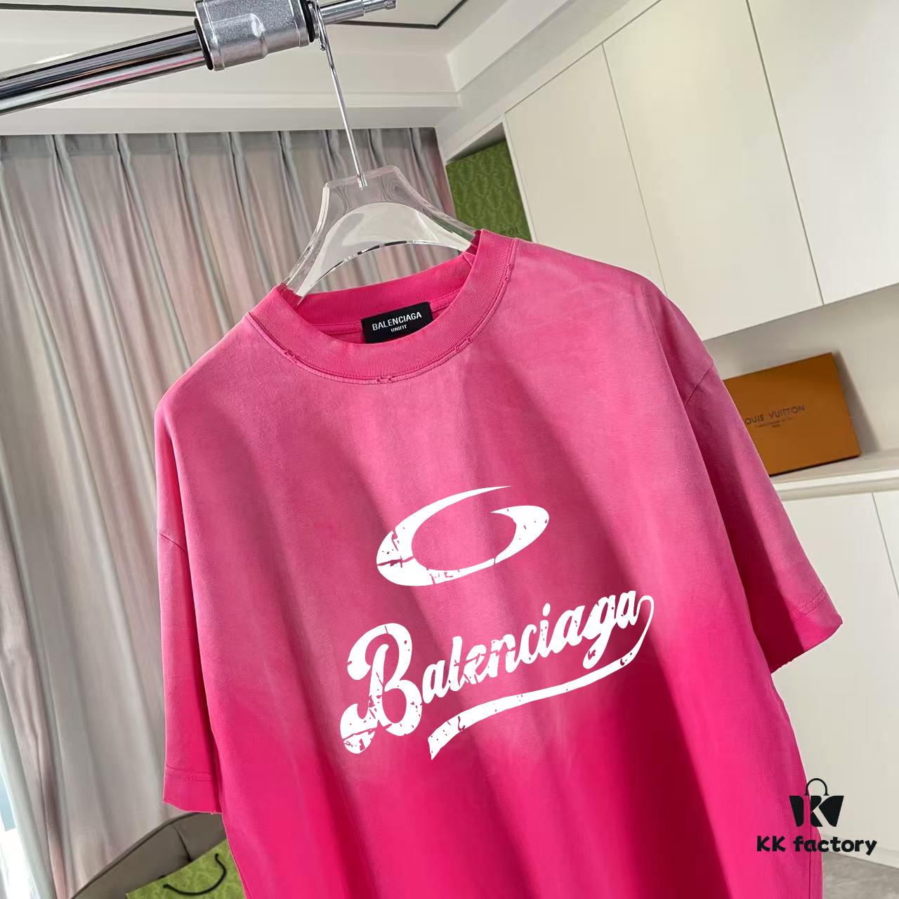 69315cb4908475d562cda225 BALENCI*GA Paris 2025 Summer New Arrival Gradient Distressed Short-Sleeve T-Shirt with Signature Logo Print, Custom 320g Fabric, Unisex Design