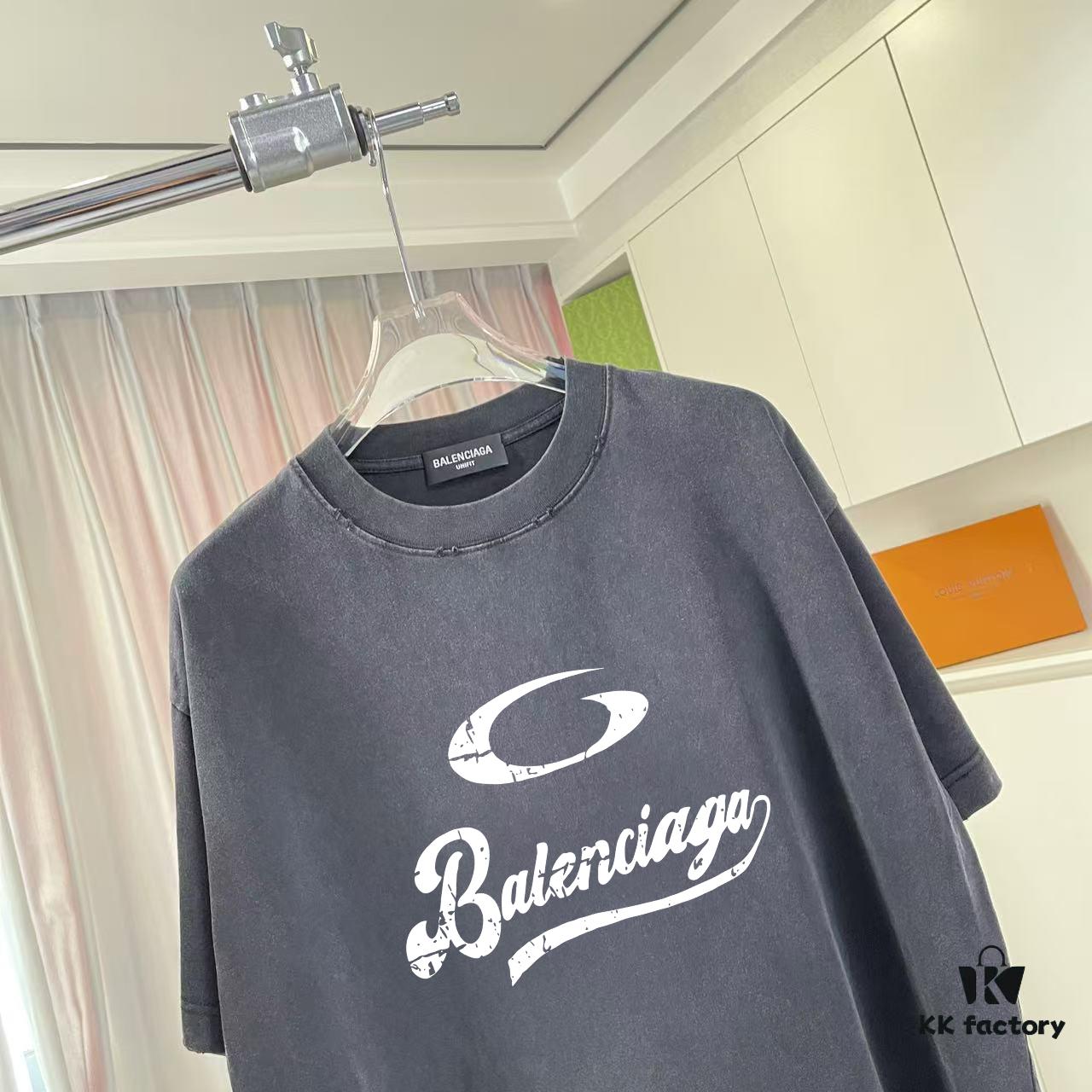 69315ce9908475d562cda228 BALENCI*GA Paris 2025 Summer New Arrival Gradient Distressed Short Sleeve T-Shirt with Unique Letter Logo Print, Custom 320g Fabric, Unisex Design