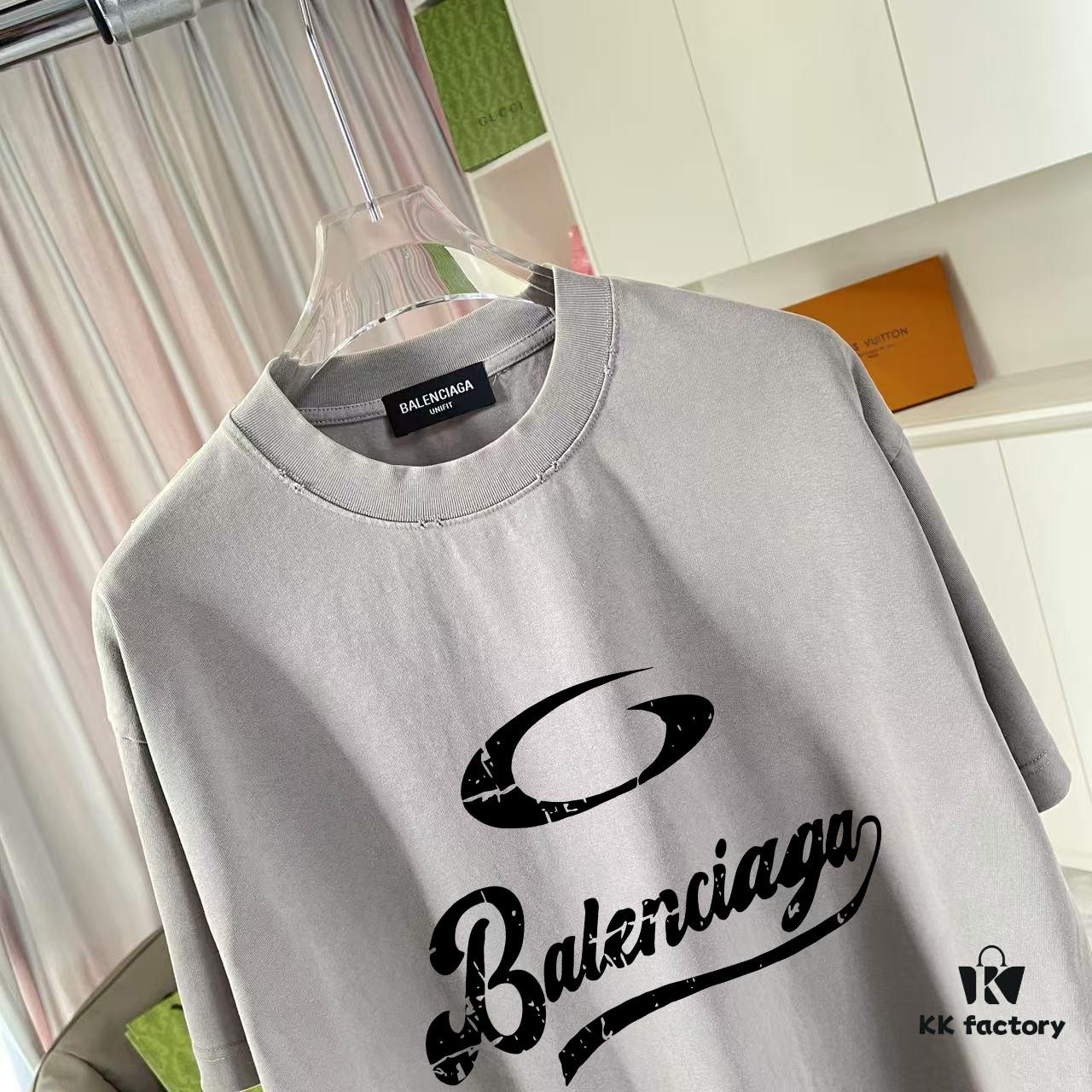 69315d06908475d562cda22c BALENCI*GA Paris 2025 Summer New Arrival Ombre Distressed Vintage Letter Logo Print Custom 320g Fabric Short Sleeve T-Shirt Unisex