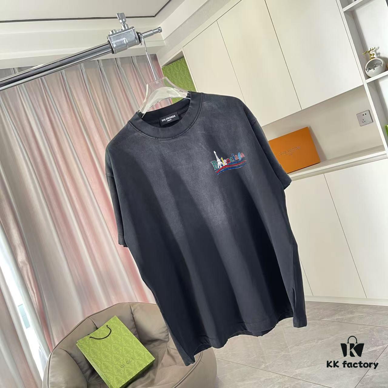 69315d1d908475d562cda22f BALENCI*GA Paris 2025 Summer New Arrival Ombre Distressed Custom Fabric 320g Graphic Logo Short Sleeve T-Shirt Unisex
