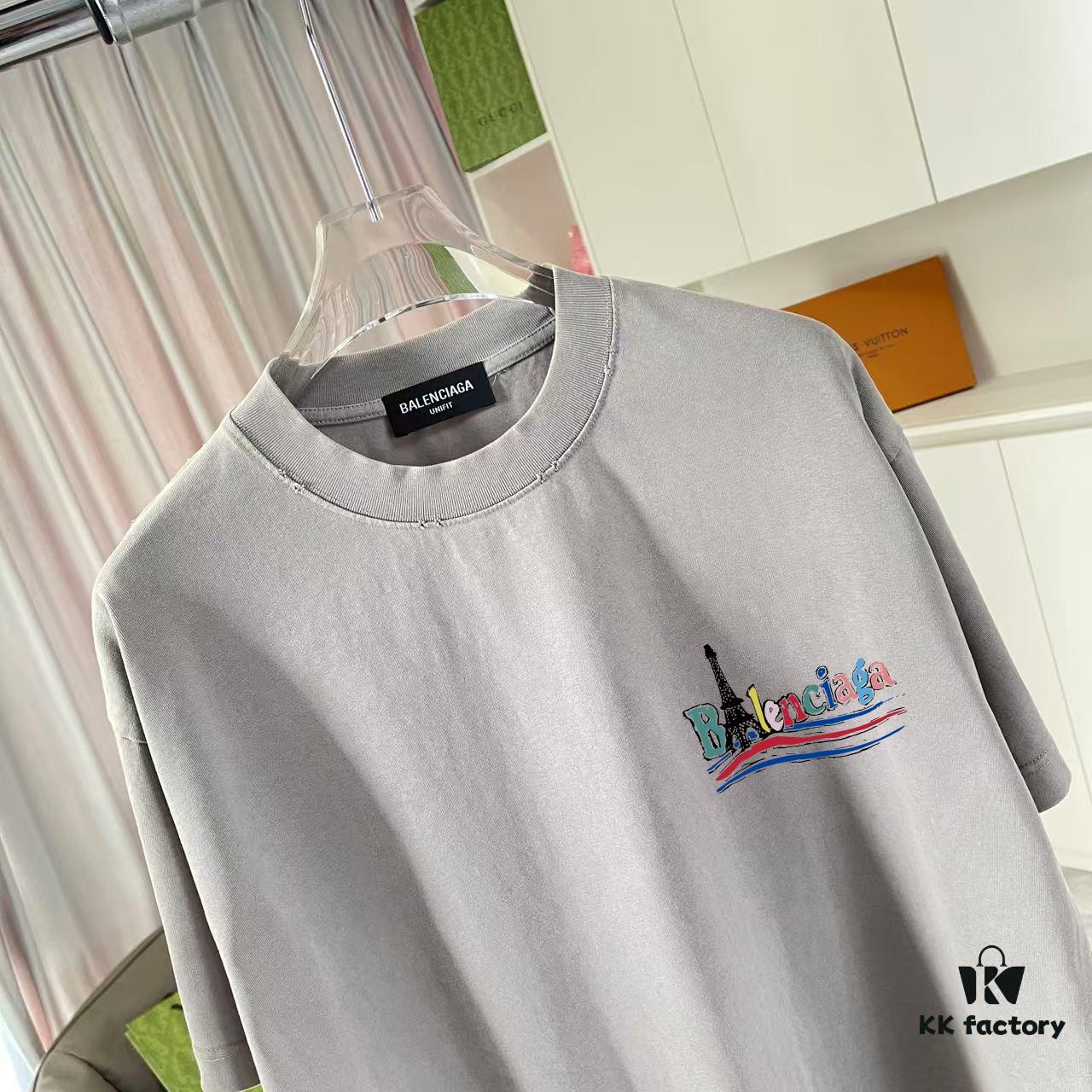 69315d55908475d562cda23b BALENCI*GA Paris 2025 Summer New Arrival Gradient Distressed Vintage Short Sleeve T-Shirt with Unique Letter Logo Print, Custom 320g Fabric Unisex Design