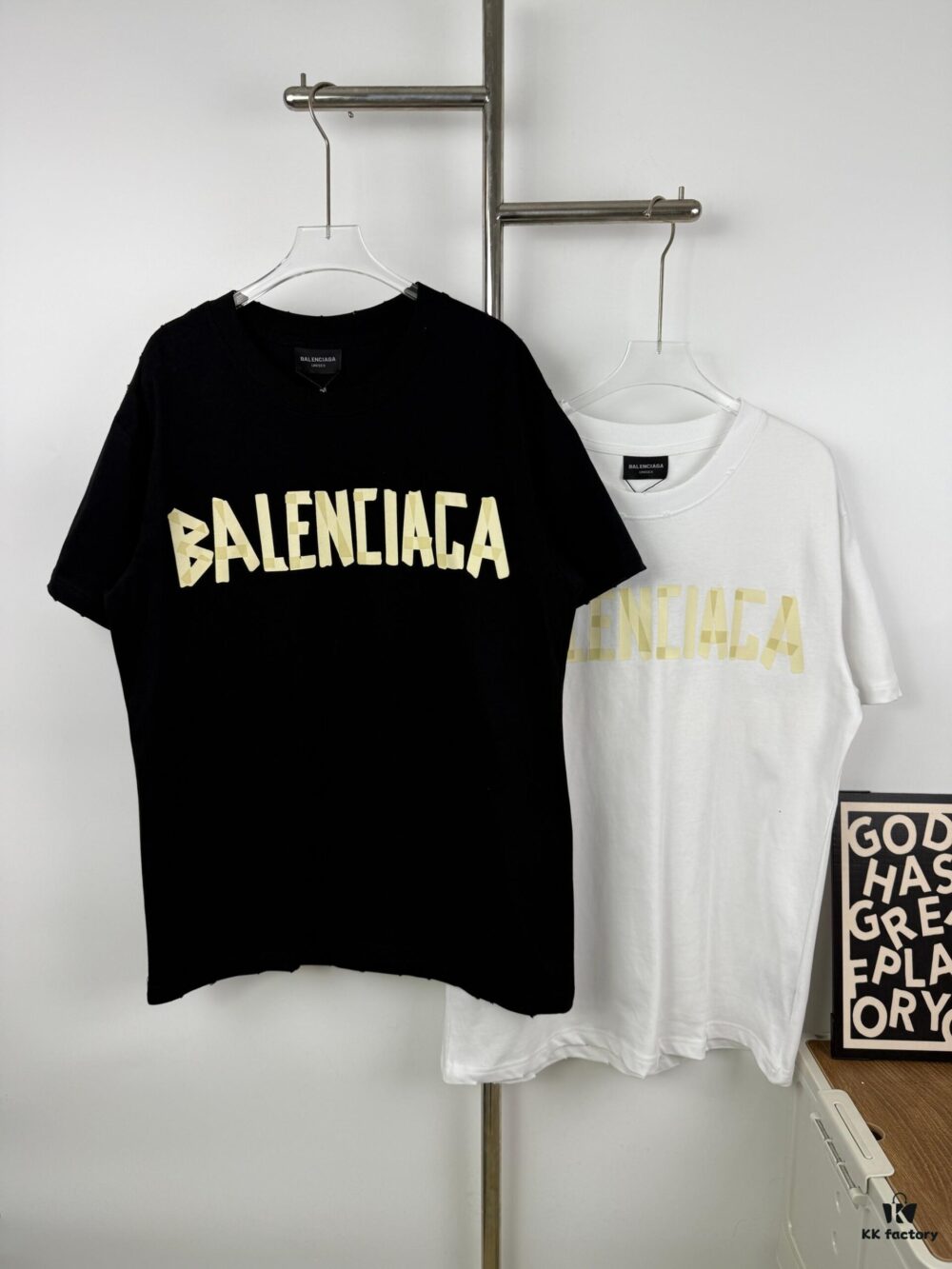 69315dbc908475d562cda250 New Arrival Balenciaga-Inspired Tape Logo Distressed Short-Sleeve T-Shirt