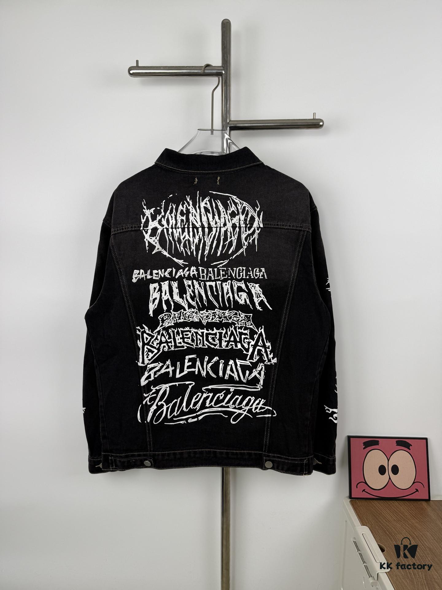 69315df3908475d562cda25f New BALENCIAGA Paris 24SS Limited Dragon Year Graffiti Letter Vintage Washed Denim Jacket - Top-Quality Original Single Version