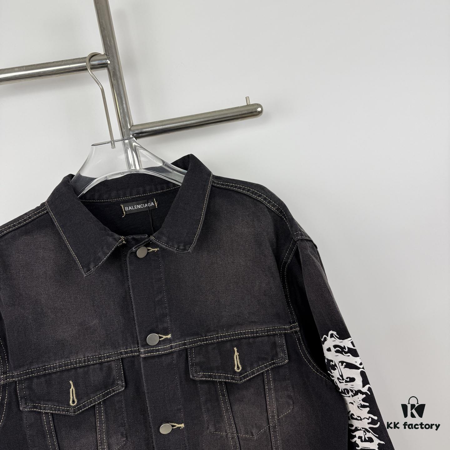 69315e02908475d562cda261 New BALENCIAGA Paris 24SS Limited Dragon Year Graffiti Letter Vintage Washed Denim Jacket - Top-Quality Original Single Version