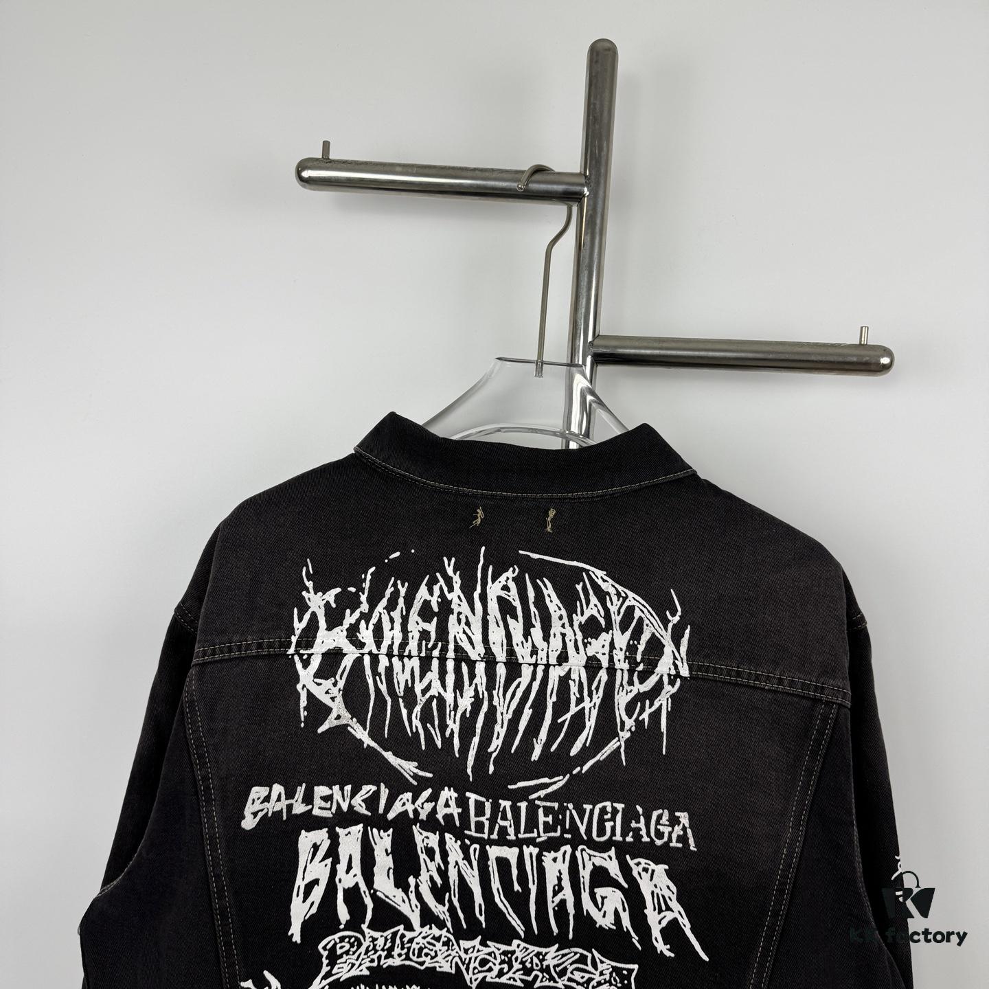 69315e0a908475d562cda263 New BALENCIAGA Paris 24SS Limited Dragon Year Graffiti Letter Vintage Washed Denim Jacket - Top-Quality Original Single Version