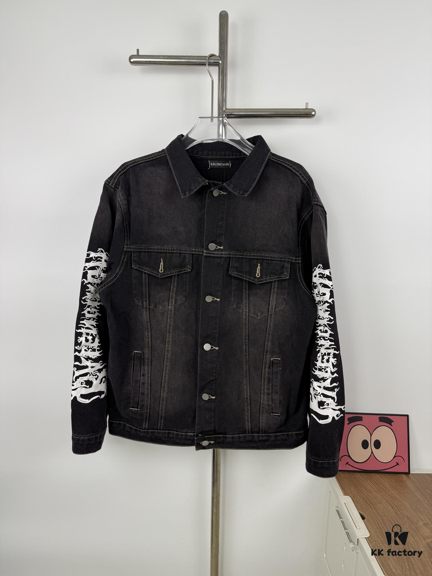 69315e12908475d562cda266 New BALENCIAGA Paris 24SS Limited Dragon Year Graffiti Letter Vintage Washed Denim Jacket - Top-Quality Original Single Version