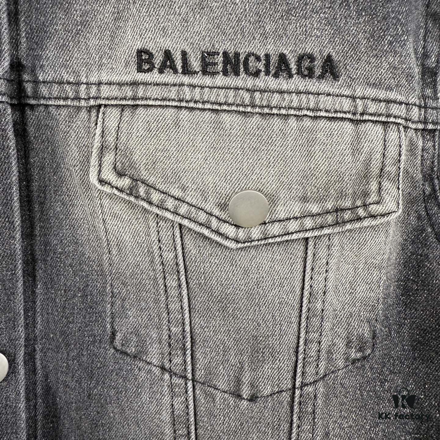 69315eb1908475d562cda284 New Balenciaga Logo Embroidered Washed Denim Gray Jacket