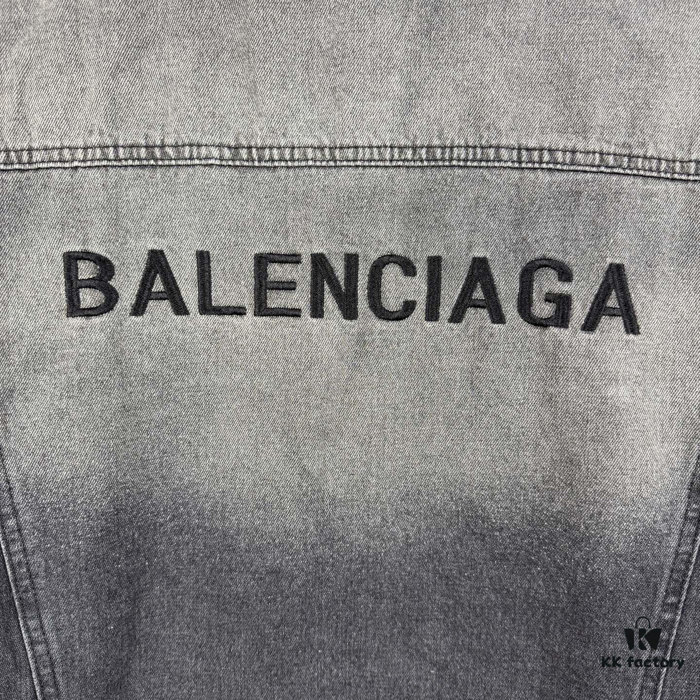 69315ecb908475d562cda286 New Balenciaga Logo Embroidered Washed Denim Gray Jacket
