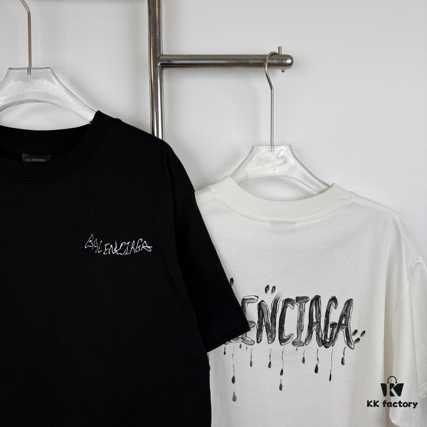 Balenciaga Classic Letter Print Tassel Logo Embroidered Round Neck Short Sleeve T-Shirt Minimalist