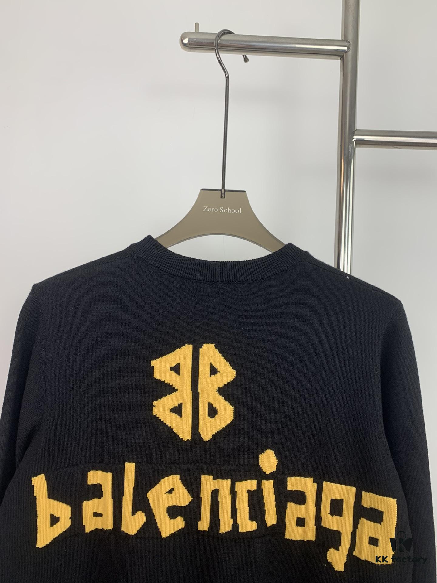 69315fbf908475d562cda2a8 New Arrival Balenciaga 24SS Jacquard Yellow Tape Unisex Sweater
