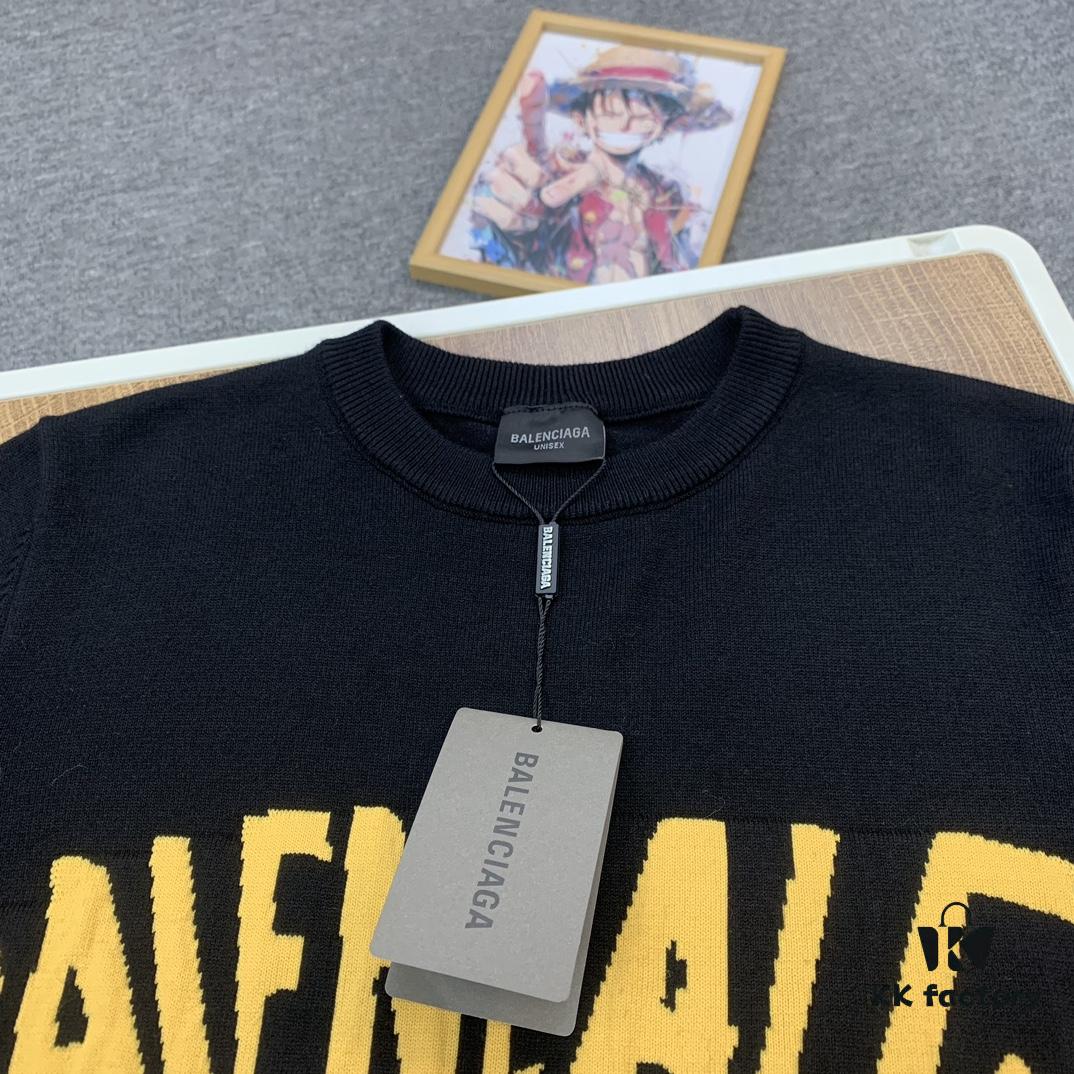 69315fdc908475d562cda2ac New Arrival Balenciaga 24SS Jacquard Yellow Tape Unisex Sweater