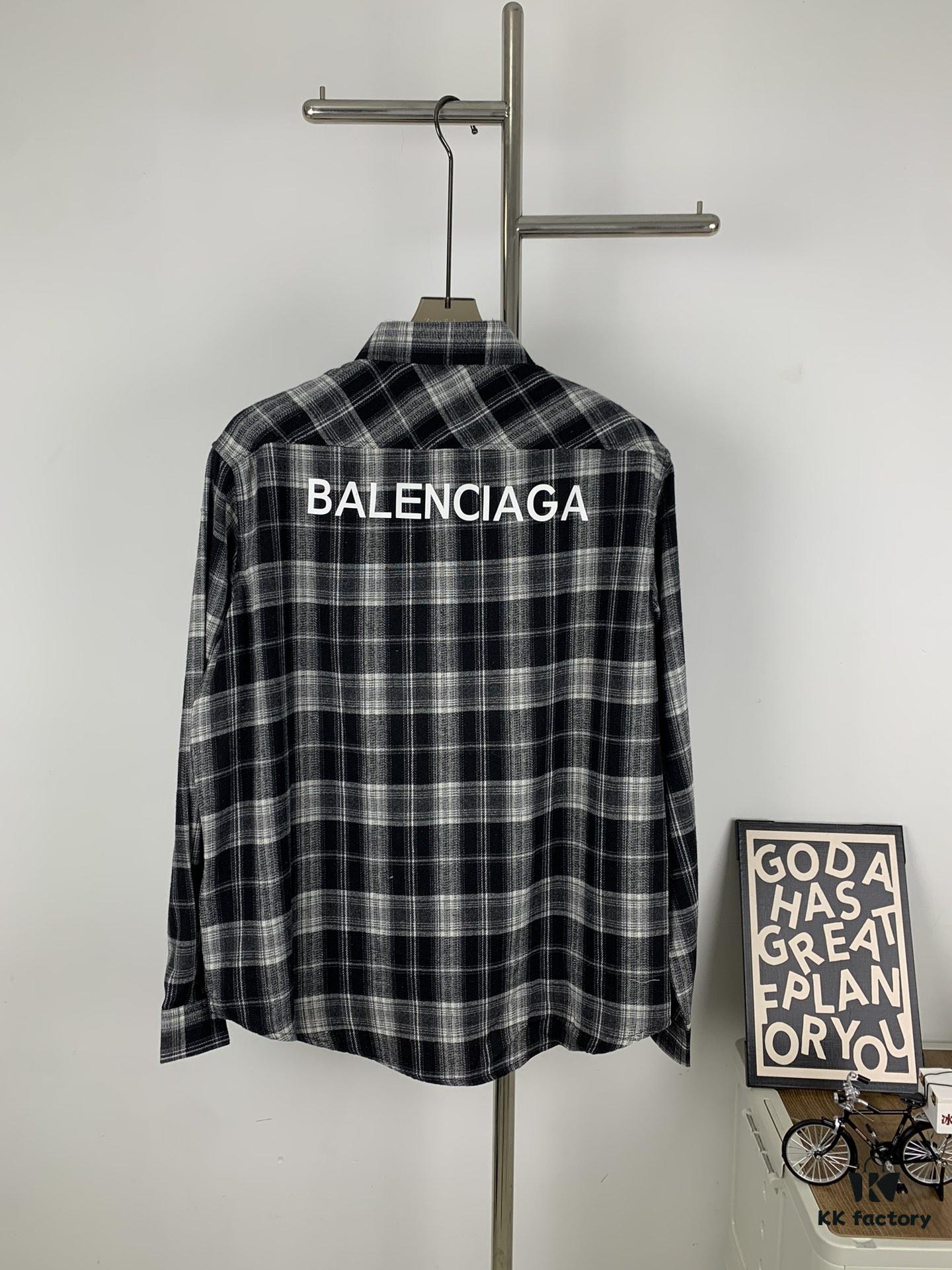 69315ff1908475d562cda2b2 New Arrival Paris Hot Plush Shirt Balenciaga 24SS Back Letter Print Logo Woven Plaid Shirt Top