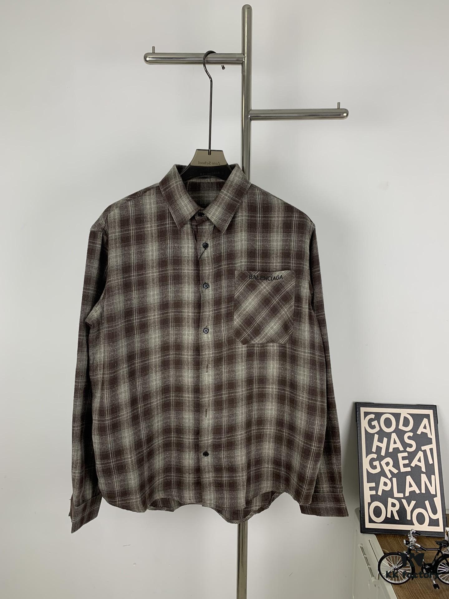 69315ff6908475d562cda2b3 New Arrival Paris Hot Plush Shirt Balenciaga 24SS Back Letter Print Logo Woven Plaid Shirt Top