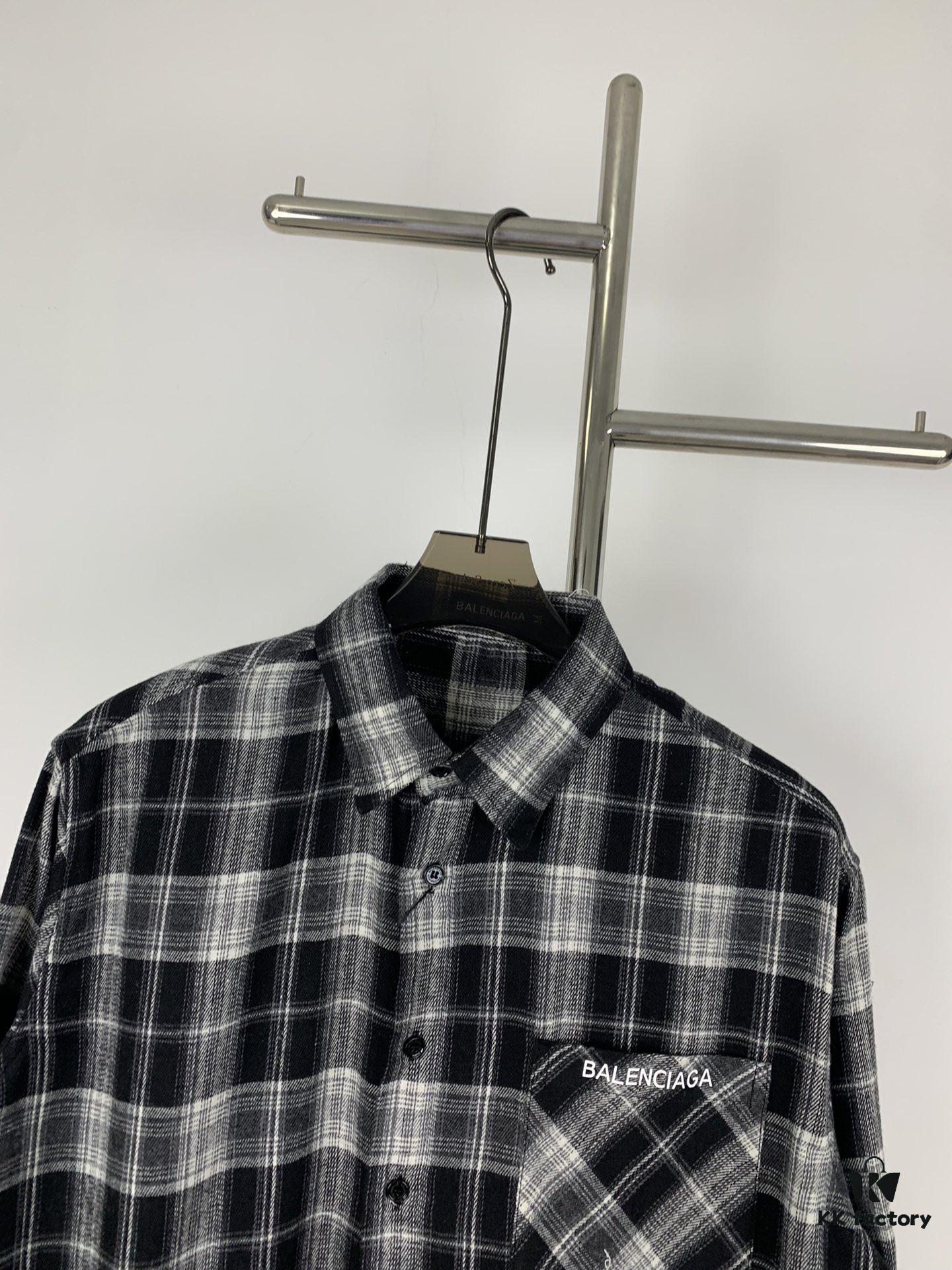 69315fff908475d562cda2b4 New Arrival Paris Hot Plush Shirt Balenciaga 24SS Back Letter Print Logo Woven Plaid Shirt Top