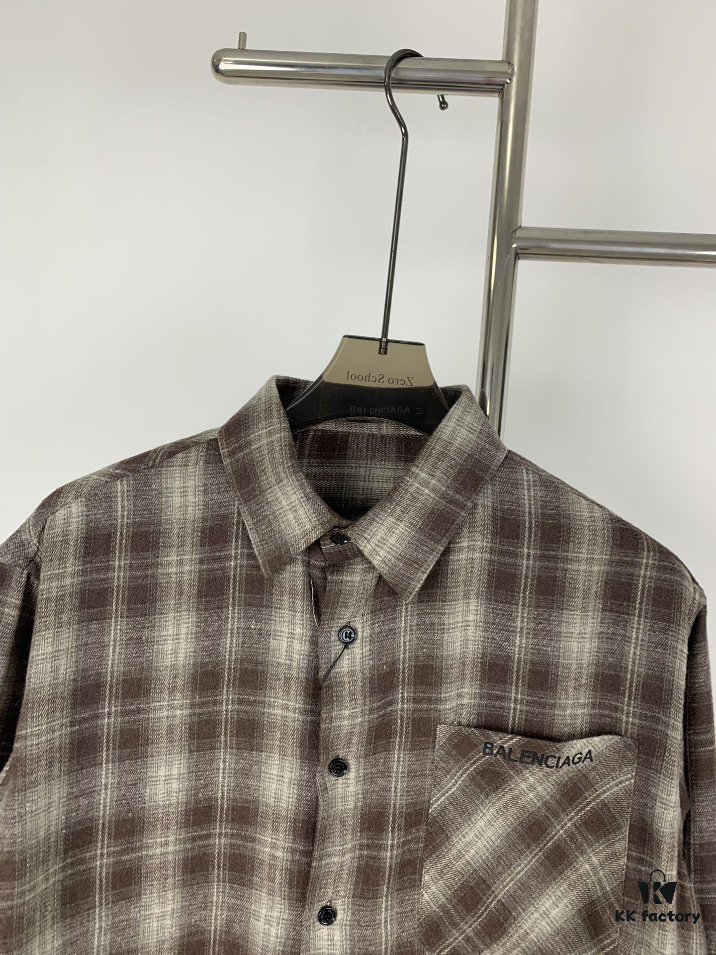 69316011908475d562cda2b6 New Arrival Paris Hot Plush Shirt Balenciaga 24SS Back Letter Print Logo Woven Plaid Shirt Top