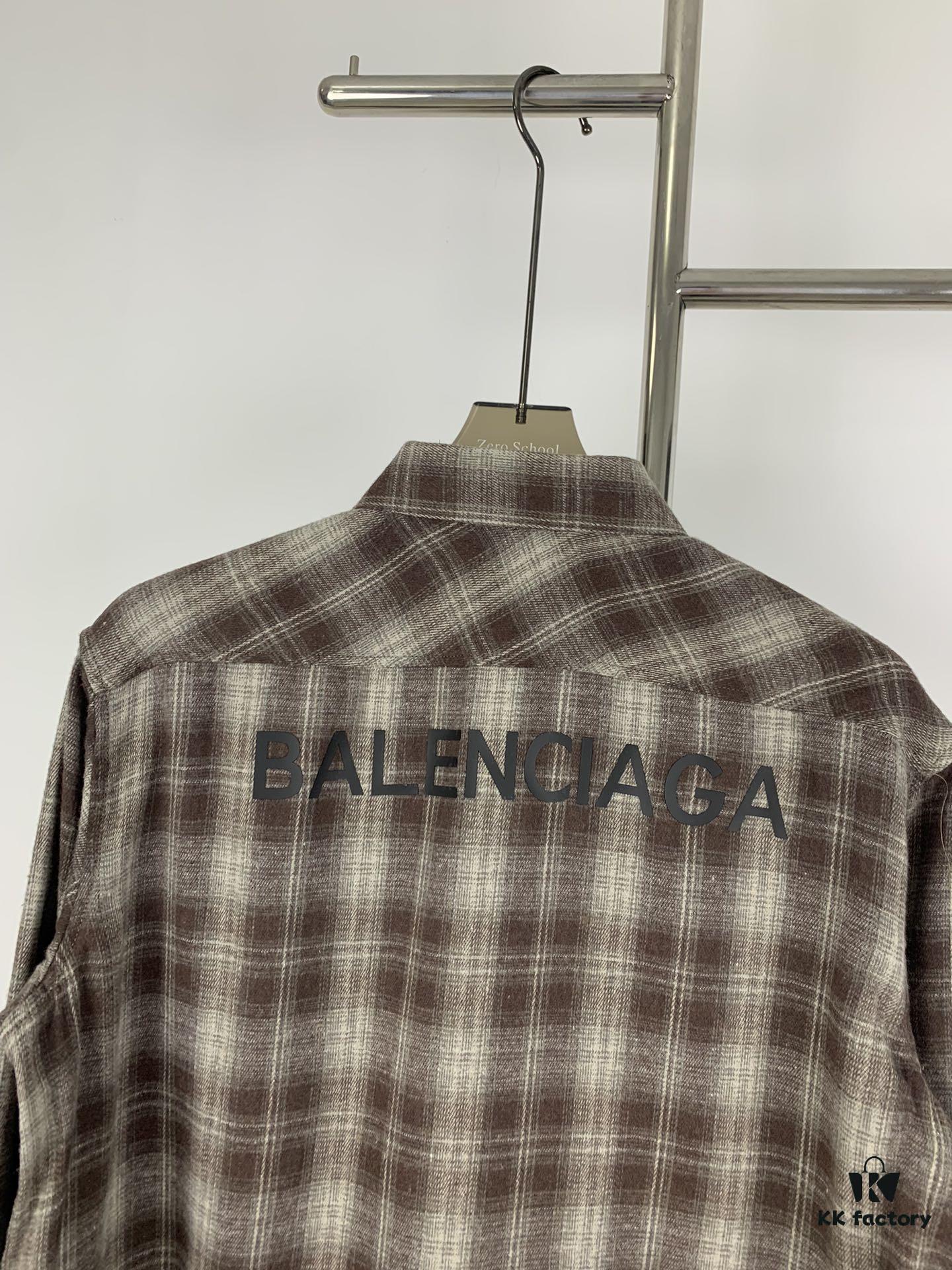 69316025908475d562cda2b8 New Arrival Paris Hot Plush Shirt Balenciaga 24SS Back Letter Print Logo Woven Plaid Shirt Top