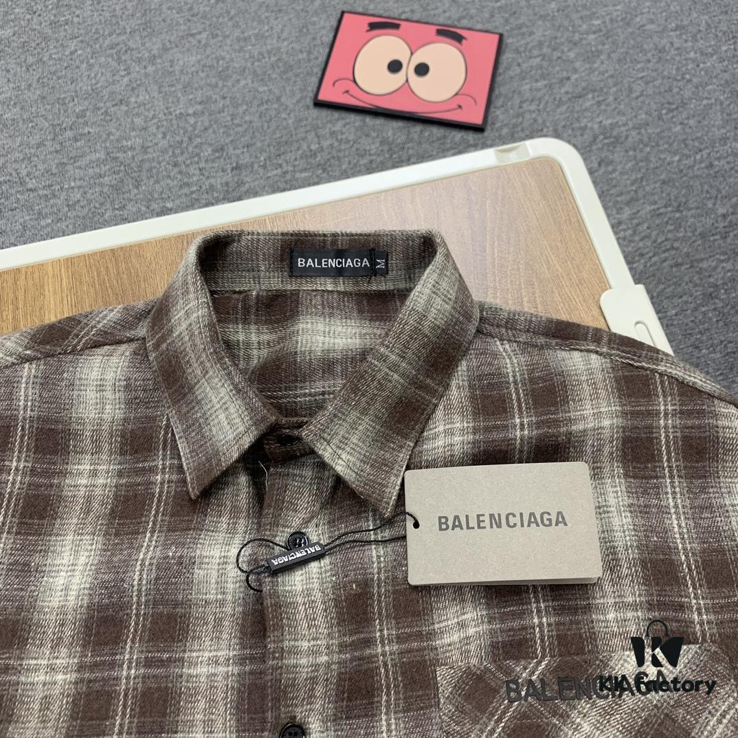 6931602c908475d562cda2b9 New Arrival Paris Hot Plush Shirt Balenciaga 24SS Back Letter Print Logo Woven Plaid Shirt Top